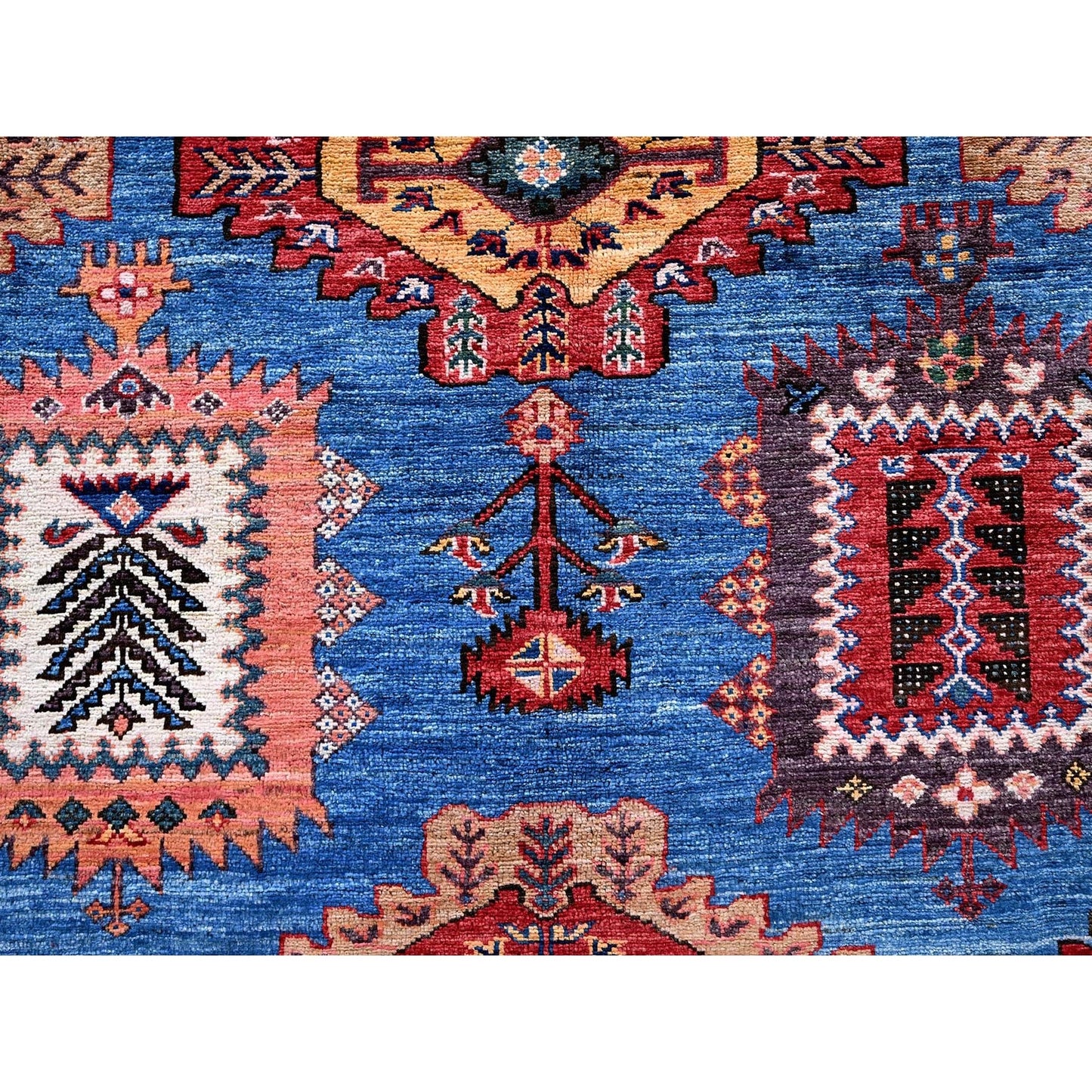10'X13'6" Blue Afghan Ersari Caucasian Design Revival Hand Knotted Wool Rug