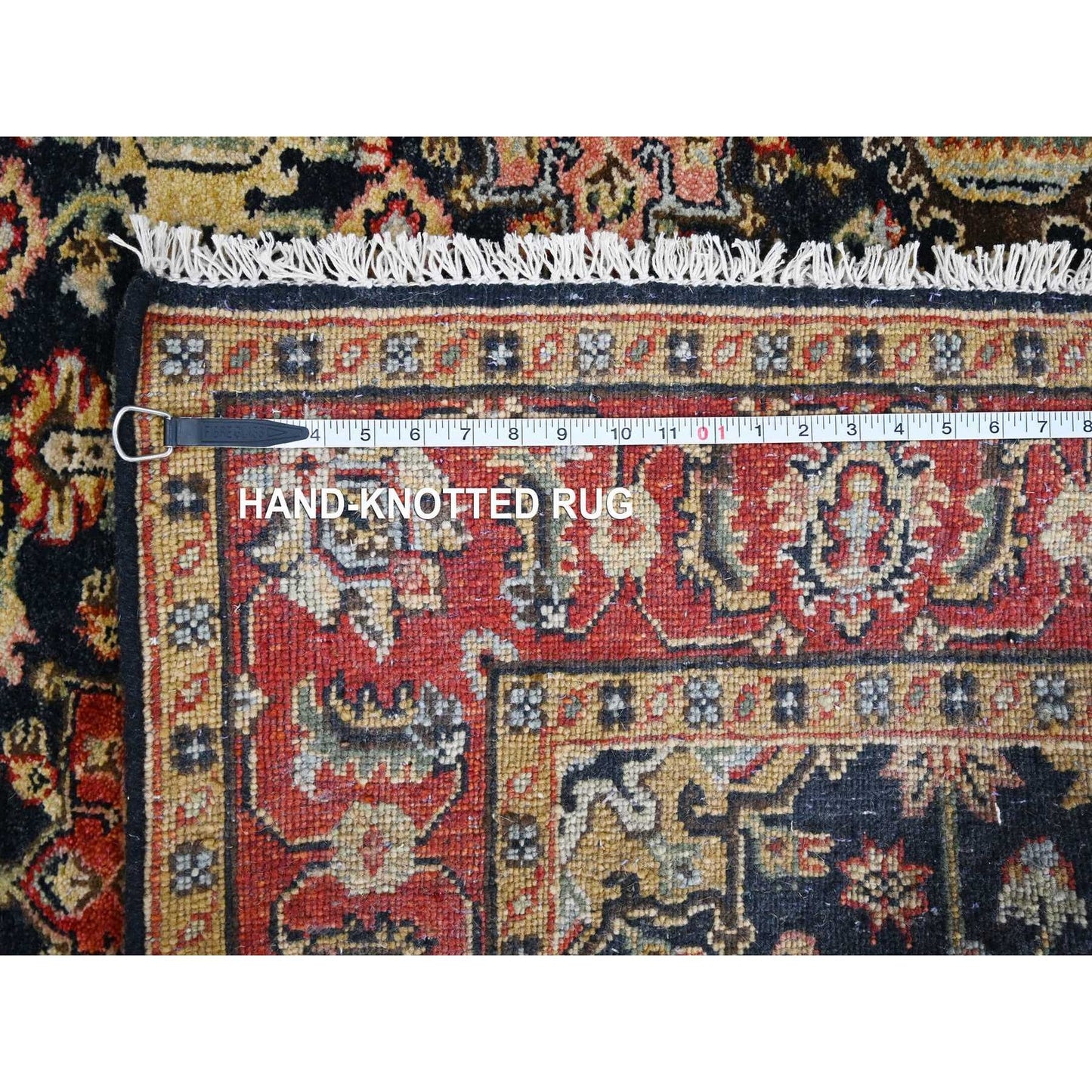 4'2"X6' Black And Red Karajeh Design Pure Wool Hand Knotted Oriental Rug