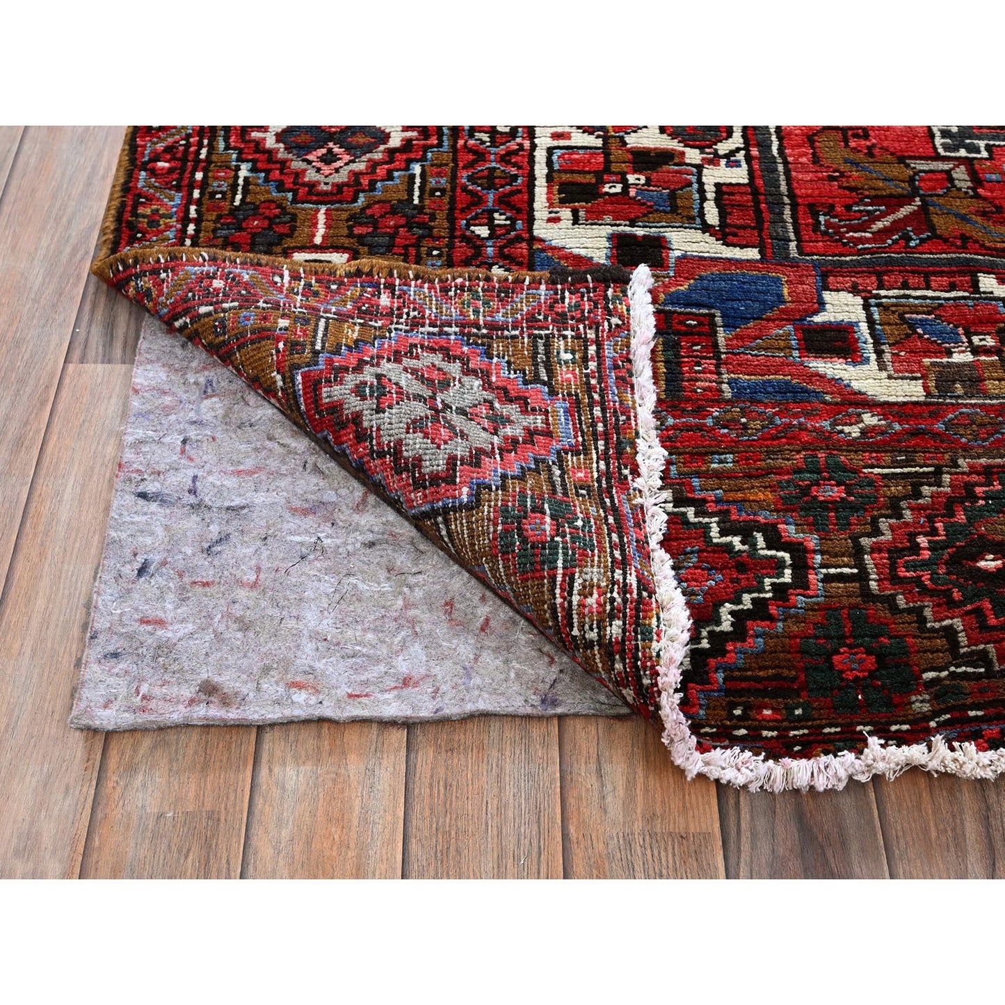 10'X12'4" Ruby Red Vintage Zoroastrian Heris Wool Hand Knotted Clean Rug