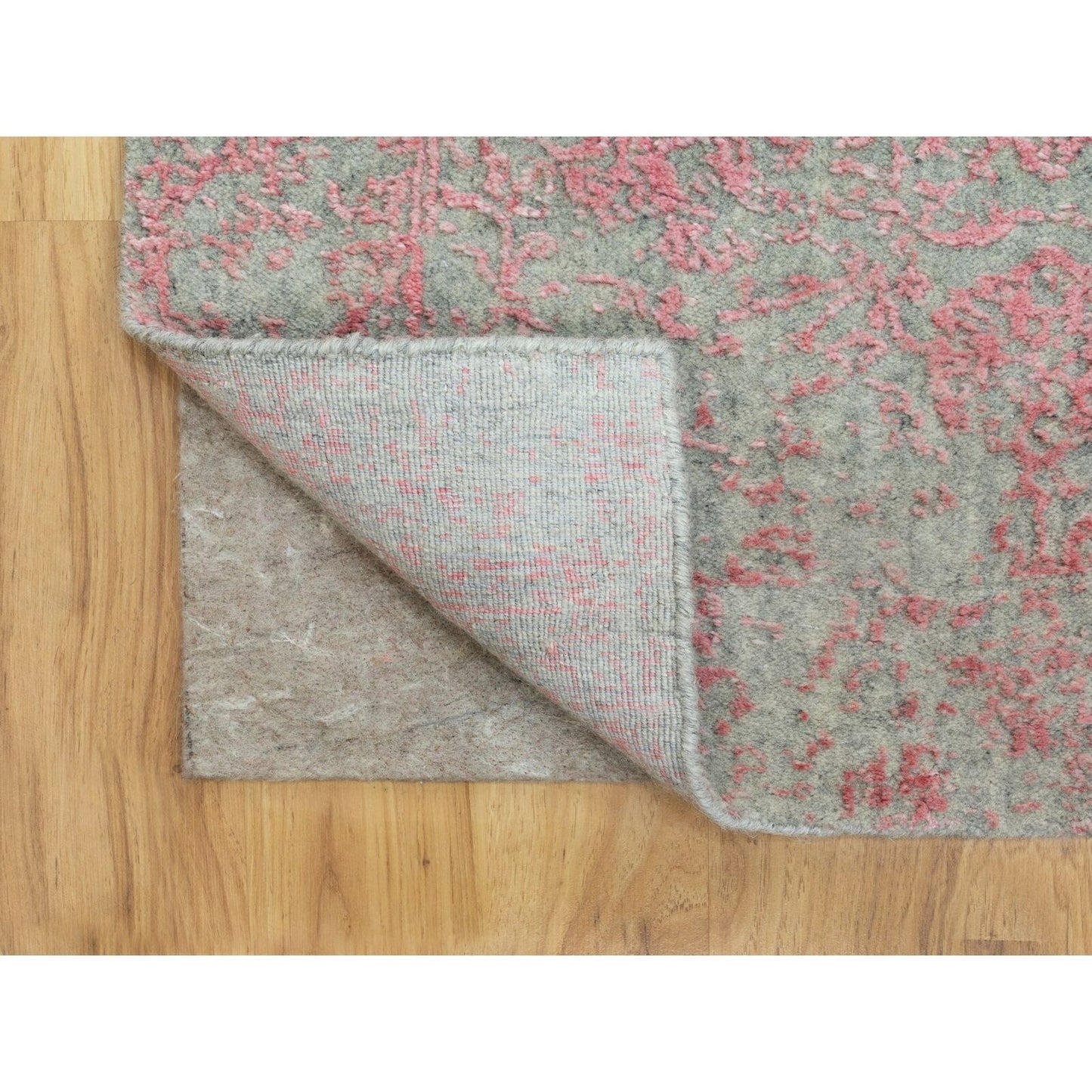 2'6"X11'10" Wool & Art Silk Erased Design Runner Hand Loomed Jacquard Rug