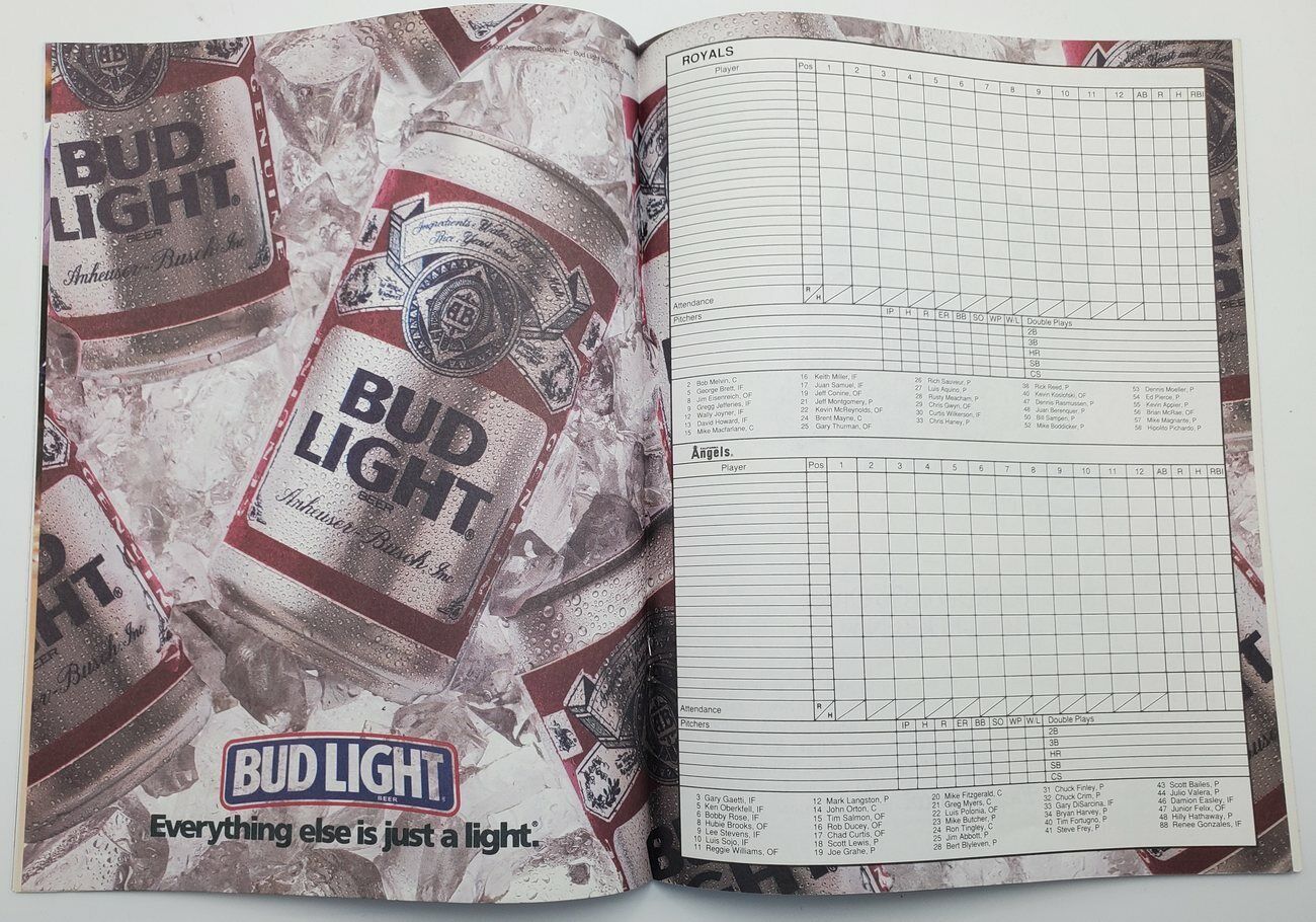 1992 Angels Vs. Royals Program/Scorecard 9-30-92