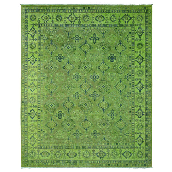 8'X9'8" Pear Green Overdyed Kazak Geometric Design Hand Knotted Wool Rug