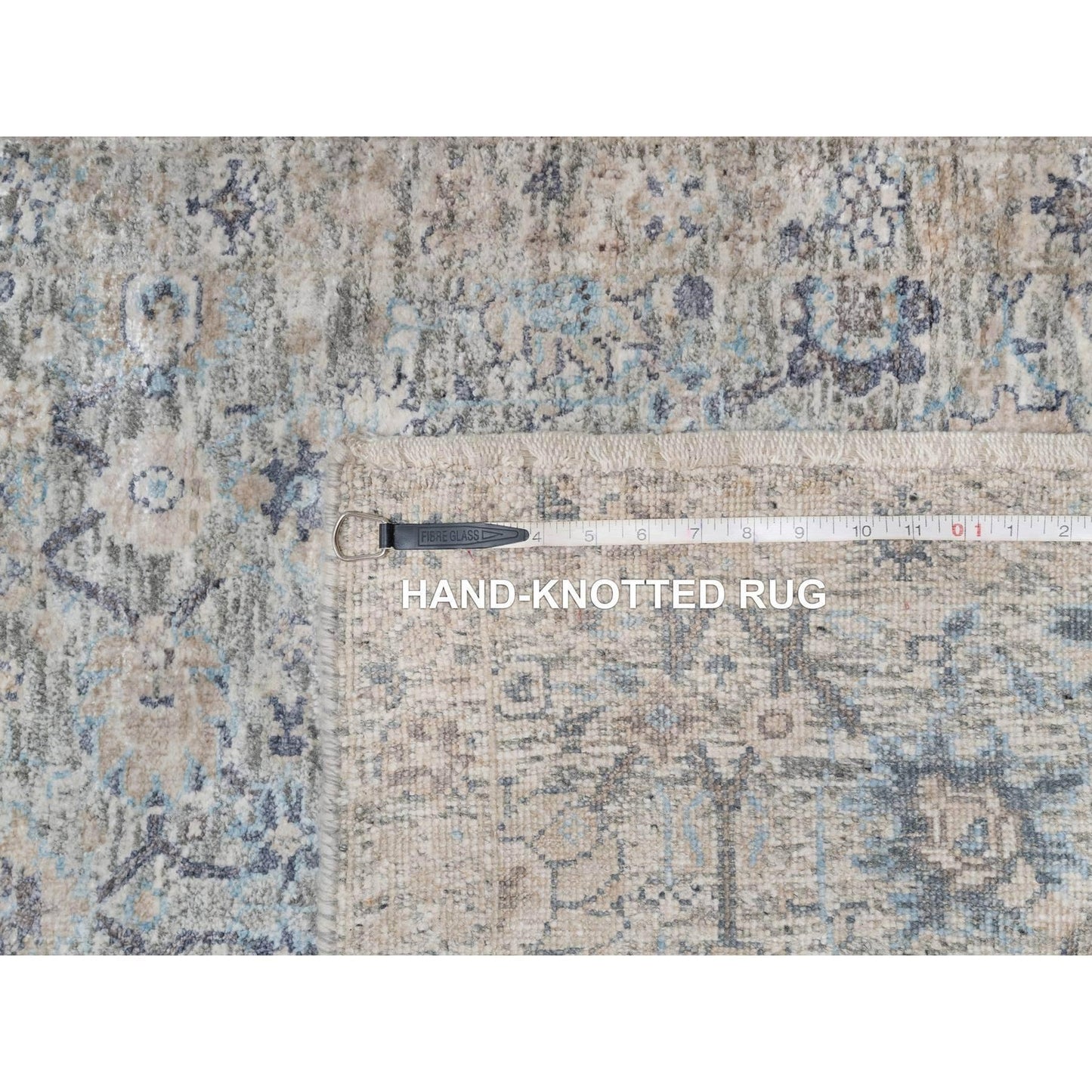 2'7'X15'9" White Hand Knotted Sickle Leaf Design Silk & Wool Runner Rug