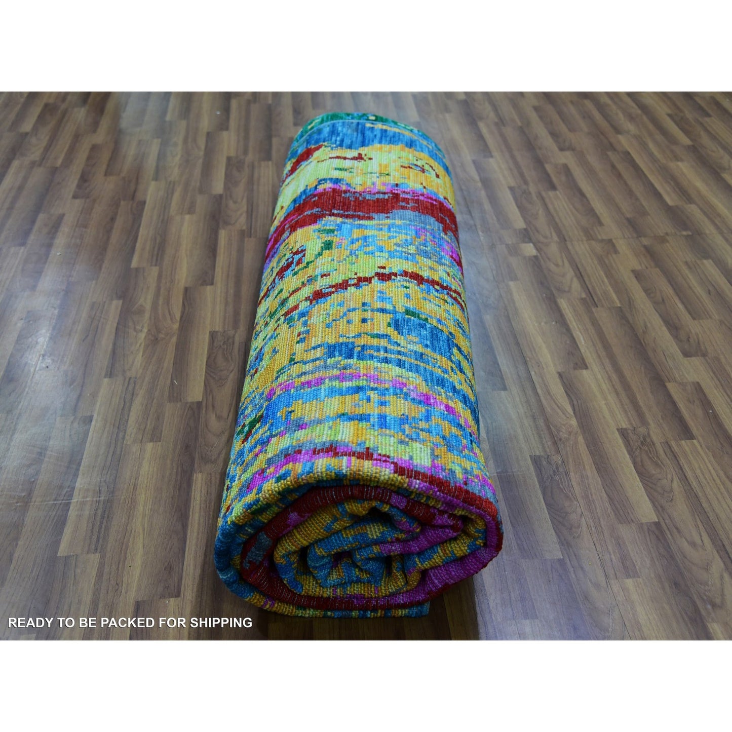 9'X11'9" Hot Pink Blue Modern Design Hand Knotted Pure Wool Oriental Rug