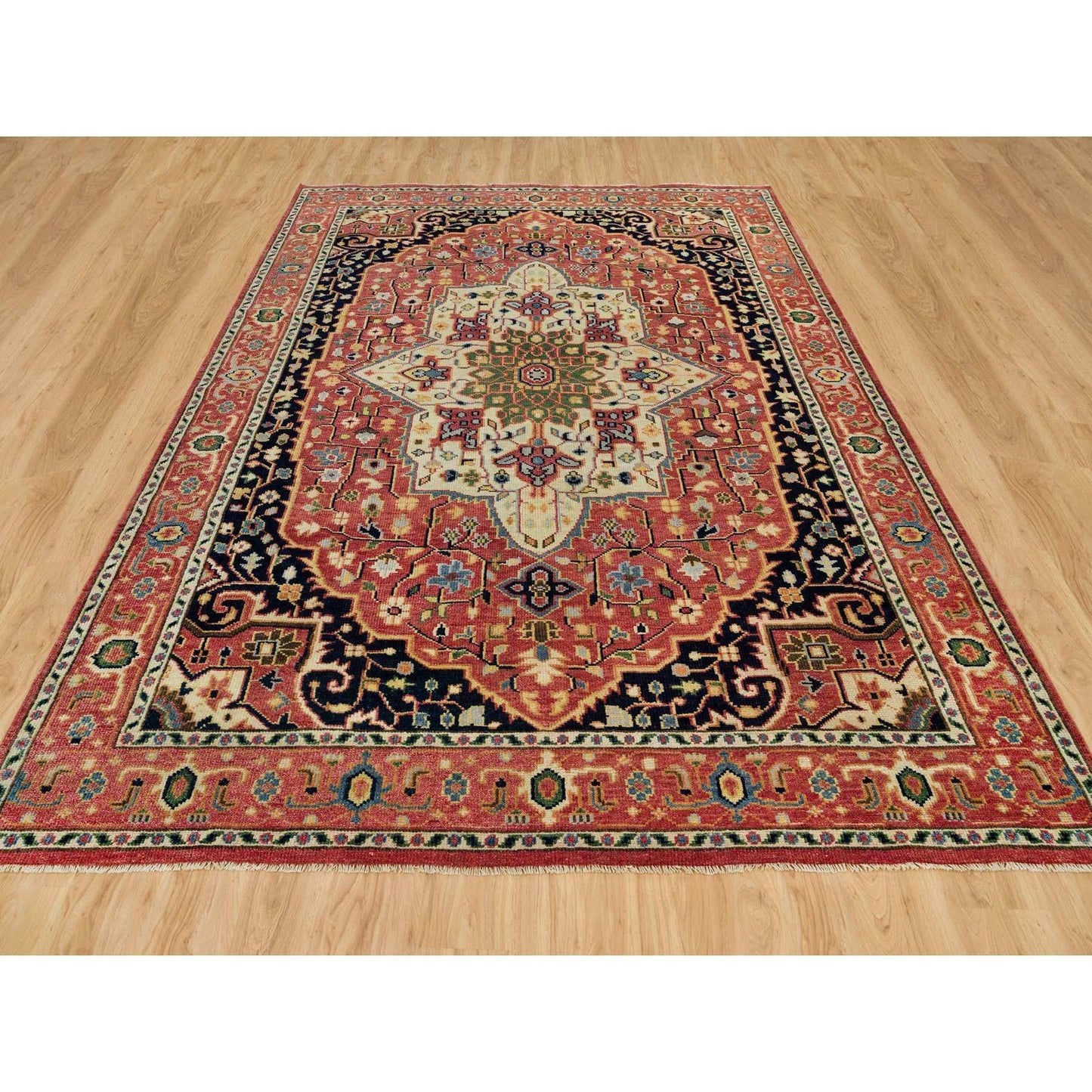 9'X12' Indian Red Hand Knotted Heris Serapi Pure Wool Oriental Rug