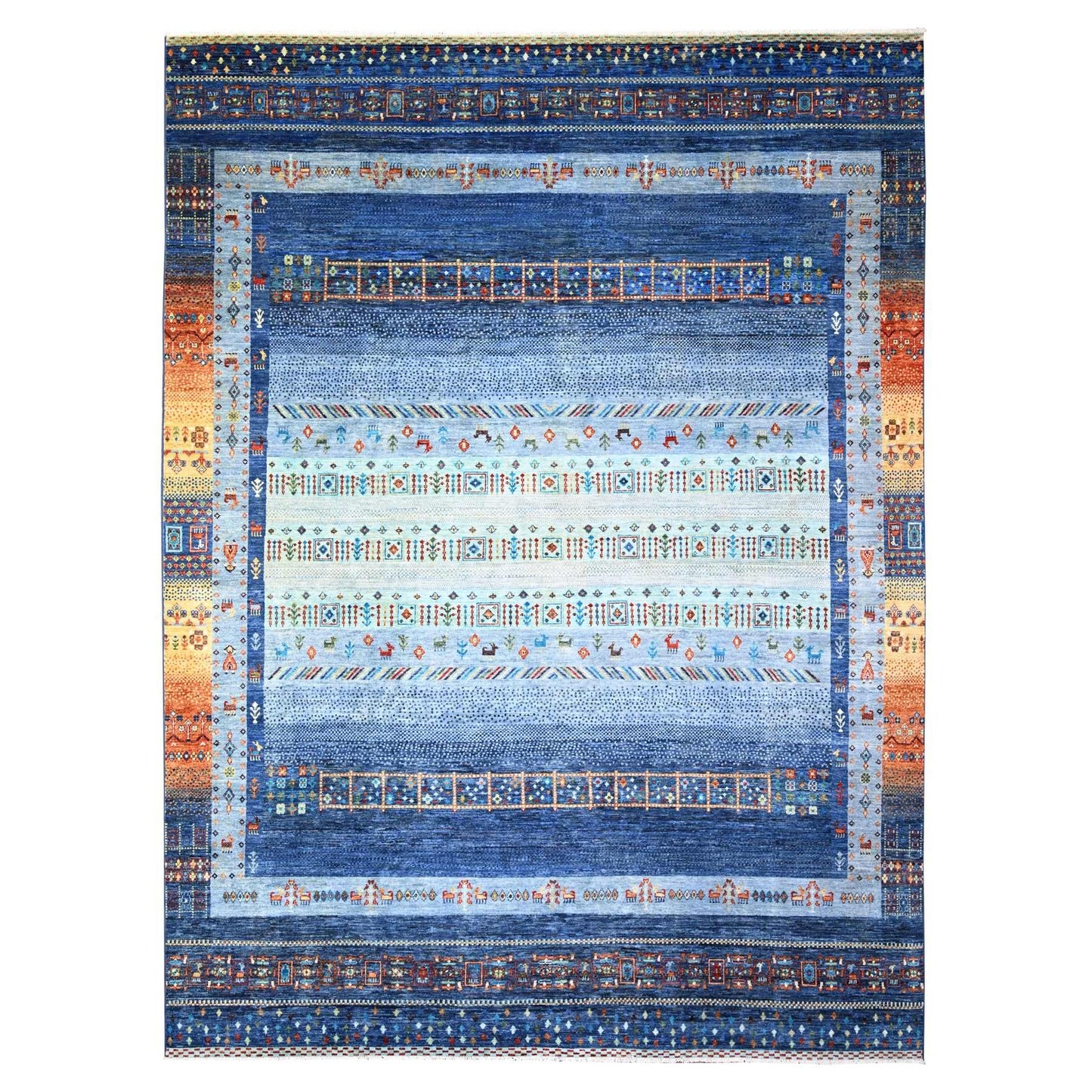9'X12' Blue Fine Kashkuli Gabbeh Soft Wool Hand Natural Dyes Knotted Rug