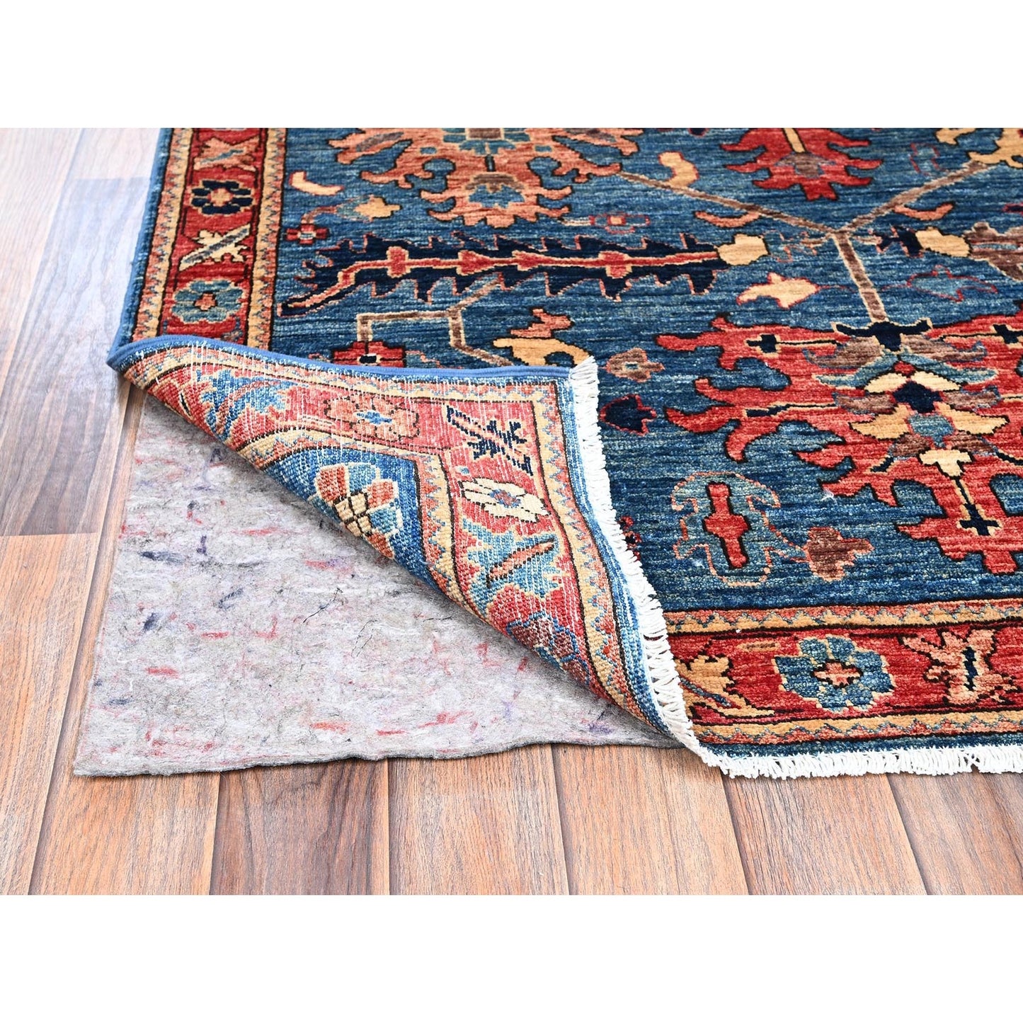 4'1"X10' Denim Blue Heris All Over Design Soft Hand Knotted Runner Rug