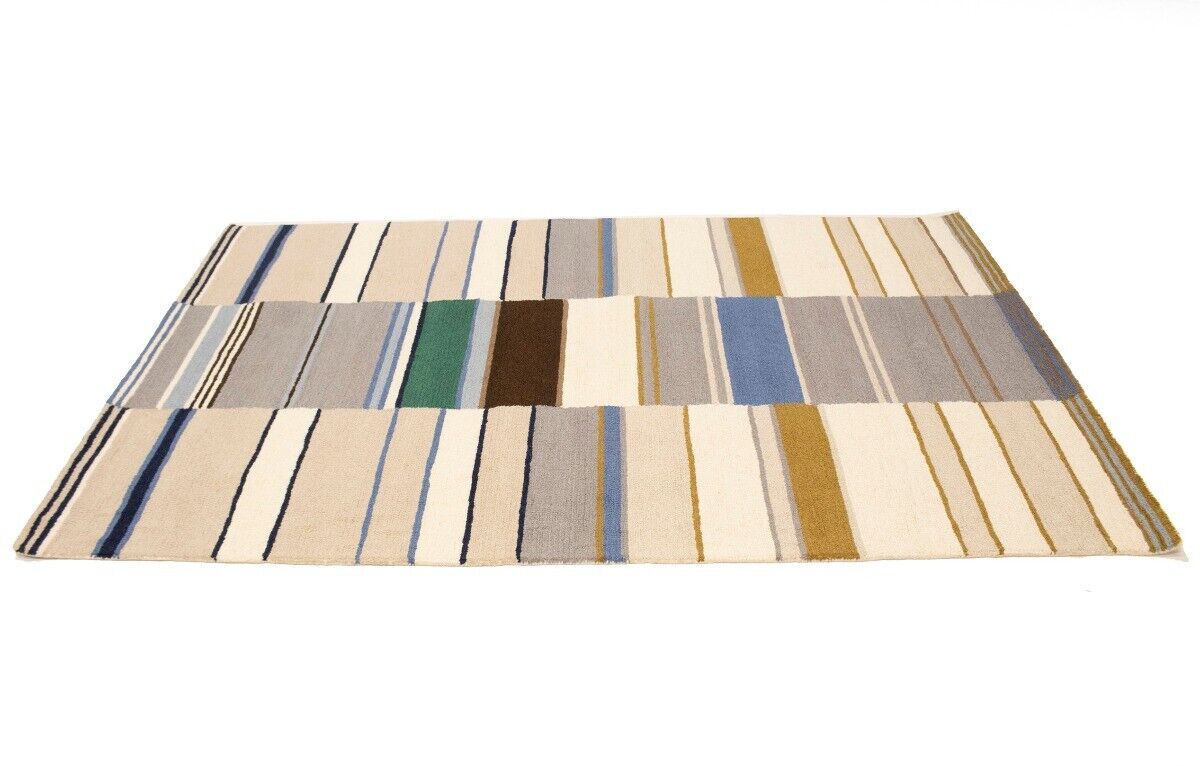 Hand-Tufted Multicolored Stripes Design Plush Rug