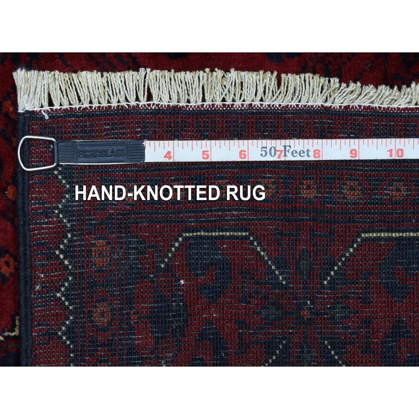 3'X9'10" Red Geometric Design Hand Knotted Afghan Khamyab Wool Runner Rug