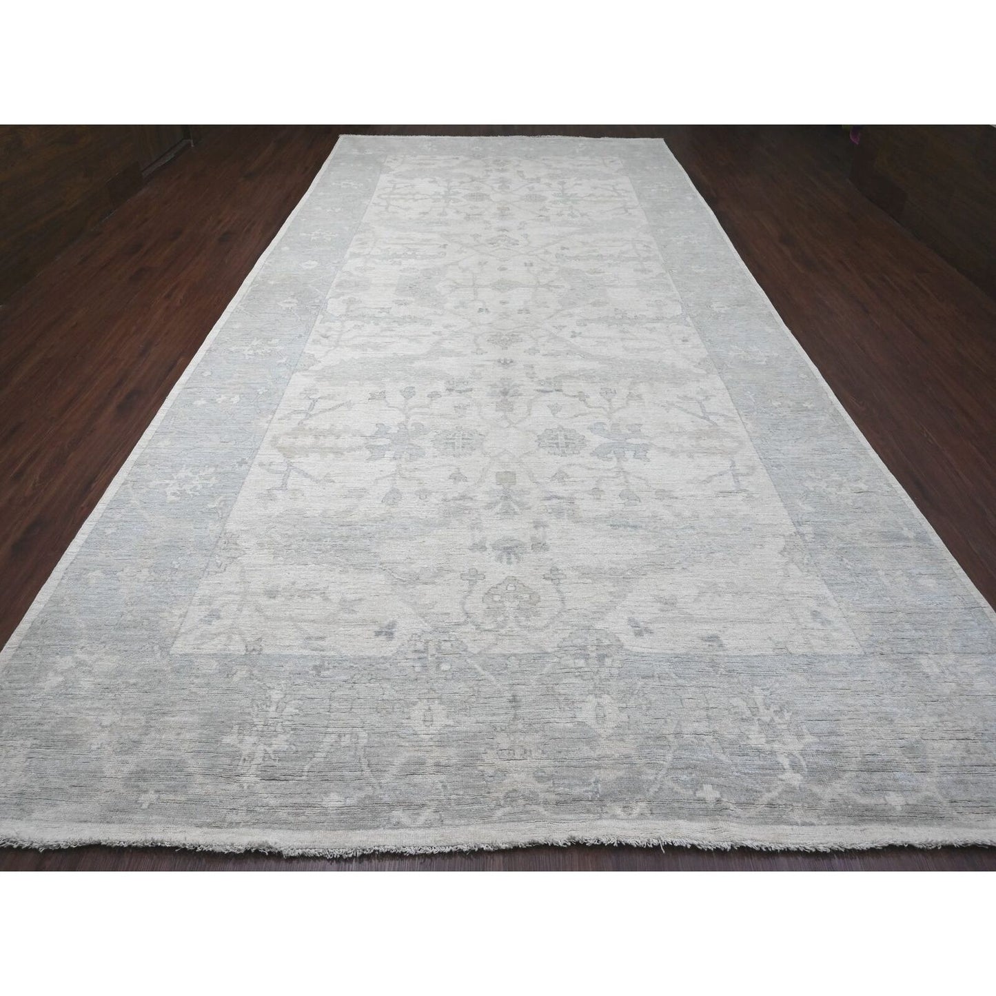 8'10"X17'4" White Afghan Angora Oushak Wool Hand Knotted Oversized Rug