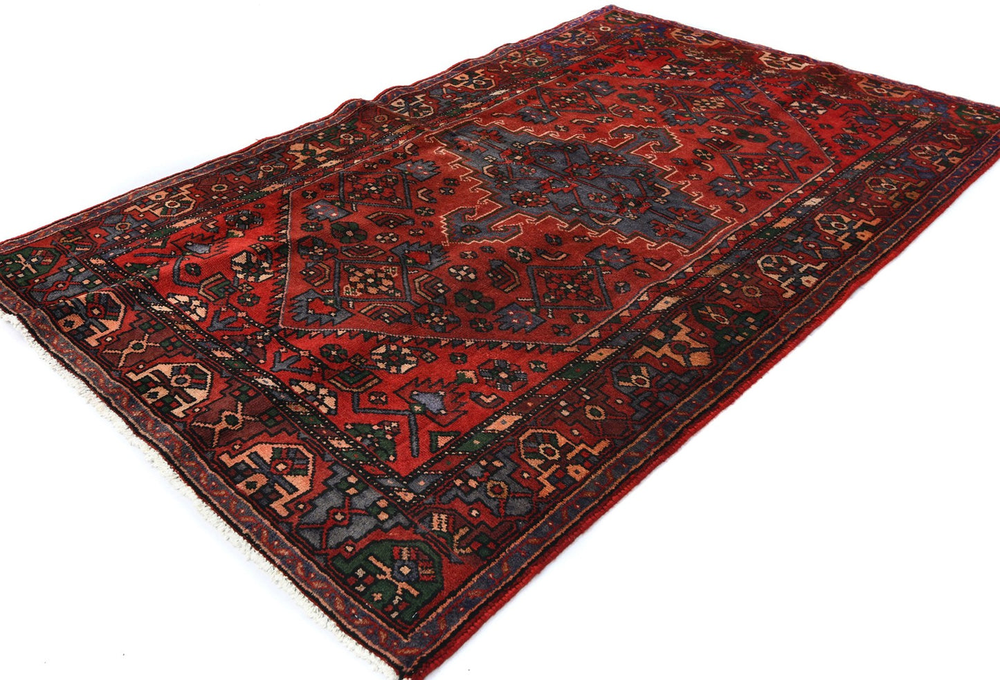 Vintage Hand-Knotted Wool Oriental Rug Red Tribal