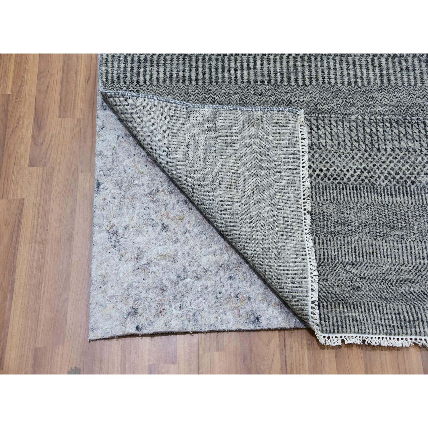 8'X10' Power Gray Hand Knotted Modern Grass Design Organic Wool Rug