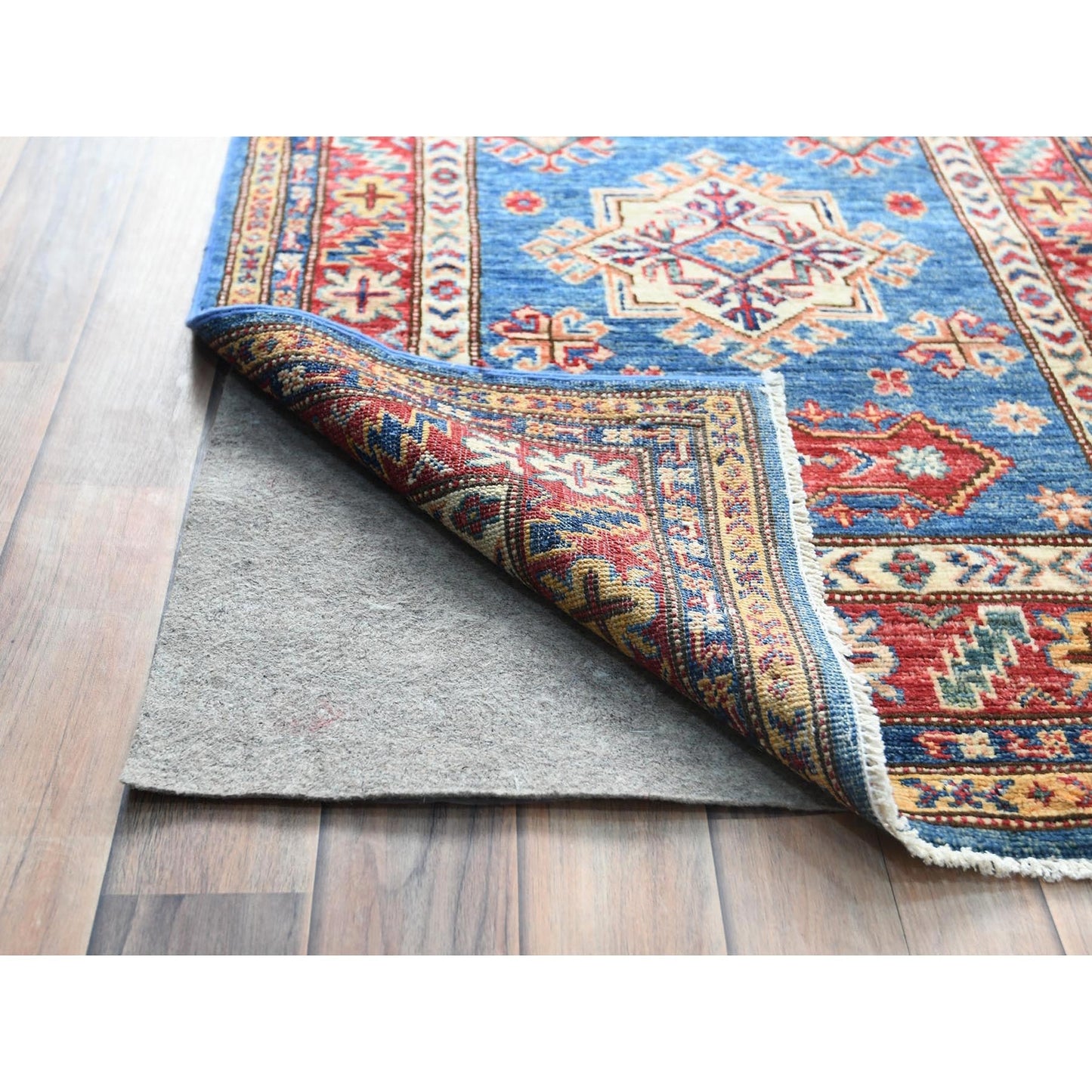 2'8"X34' Denim Blue Wool Hand Knotted Afghan Super Kazak Xl Runner Rug