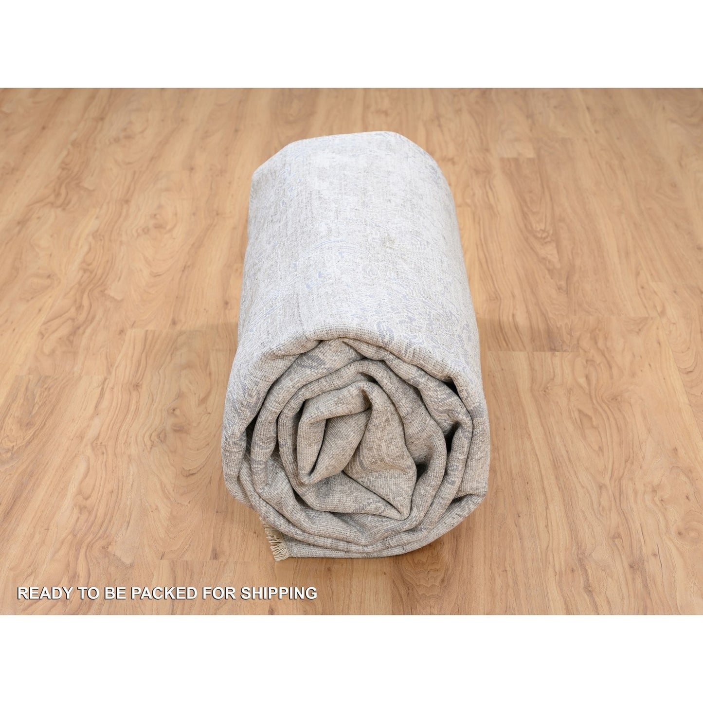 10'X13'10" Ivory Hand Knotted Damask Design Wool And Plant Based Silk Rug