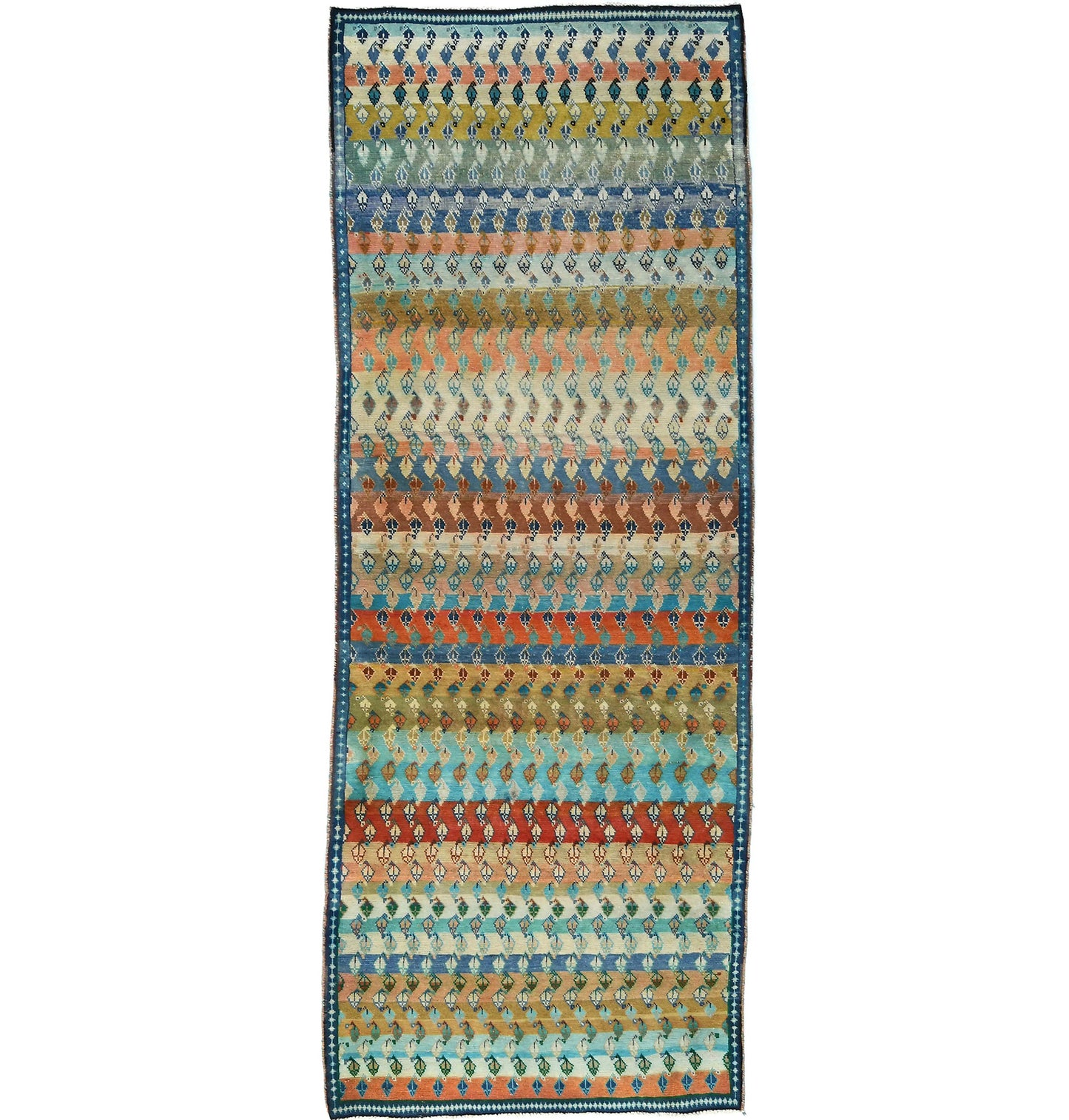 Multicolored Semi-Antique Tribal Oriental Runner