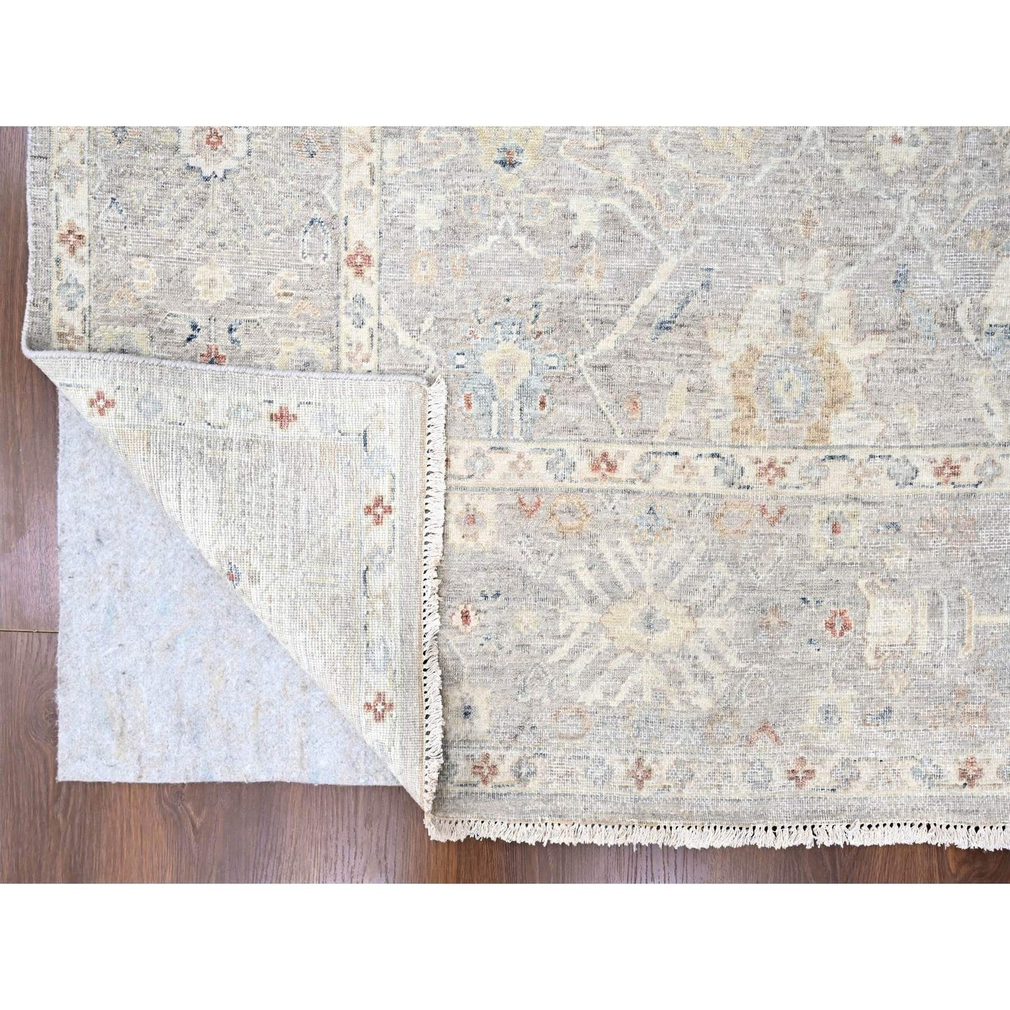 9'X11'9" Gray Antiqued Tebraz Design Zero Pile 100% Wool Hand Knotted Rug