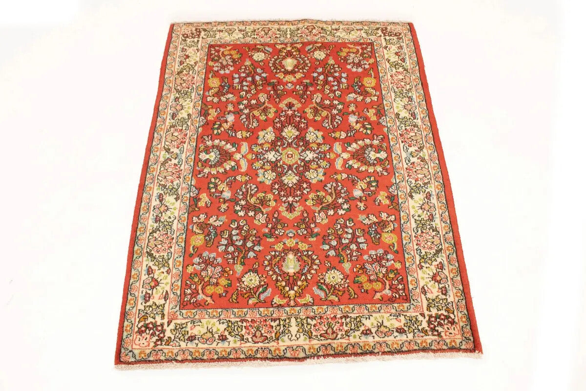 Hand-Knotted Vintage Red Floral 3'4X4'9 ft