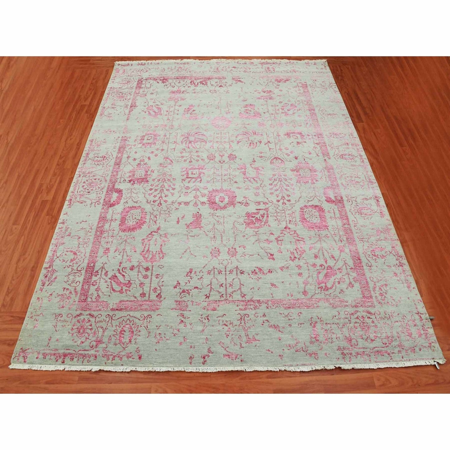 8'10"X11'3" Beige Zoroastrian Tebraz Design Wool And Silk Handknotted Rug