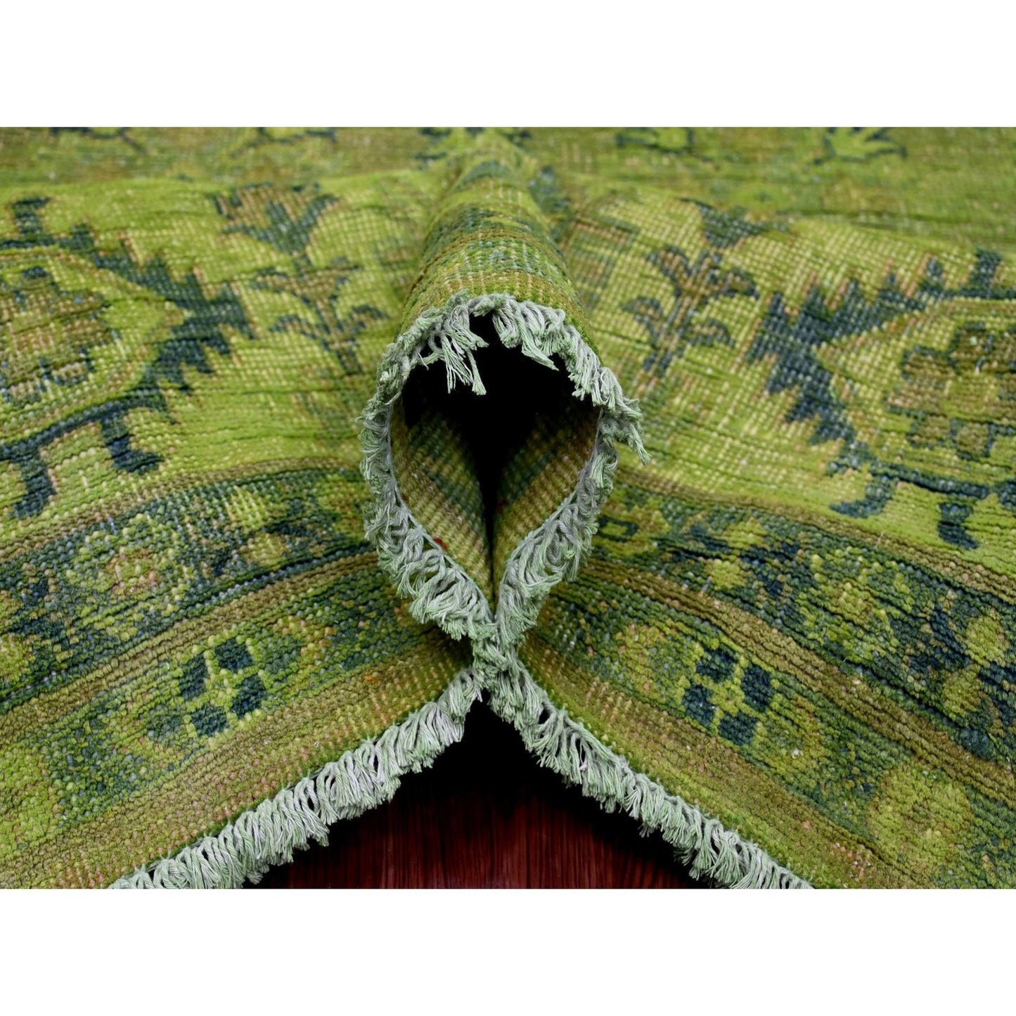 8'X9'8" Pear Green Overdyed Kazak Geometric Design Hand Knotted Wool Rug
