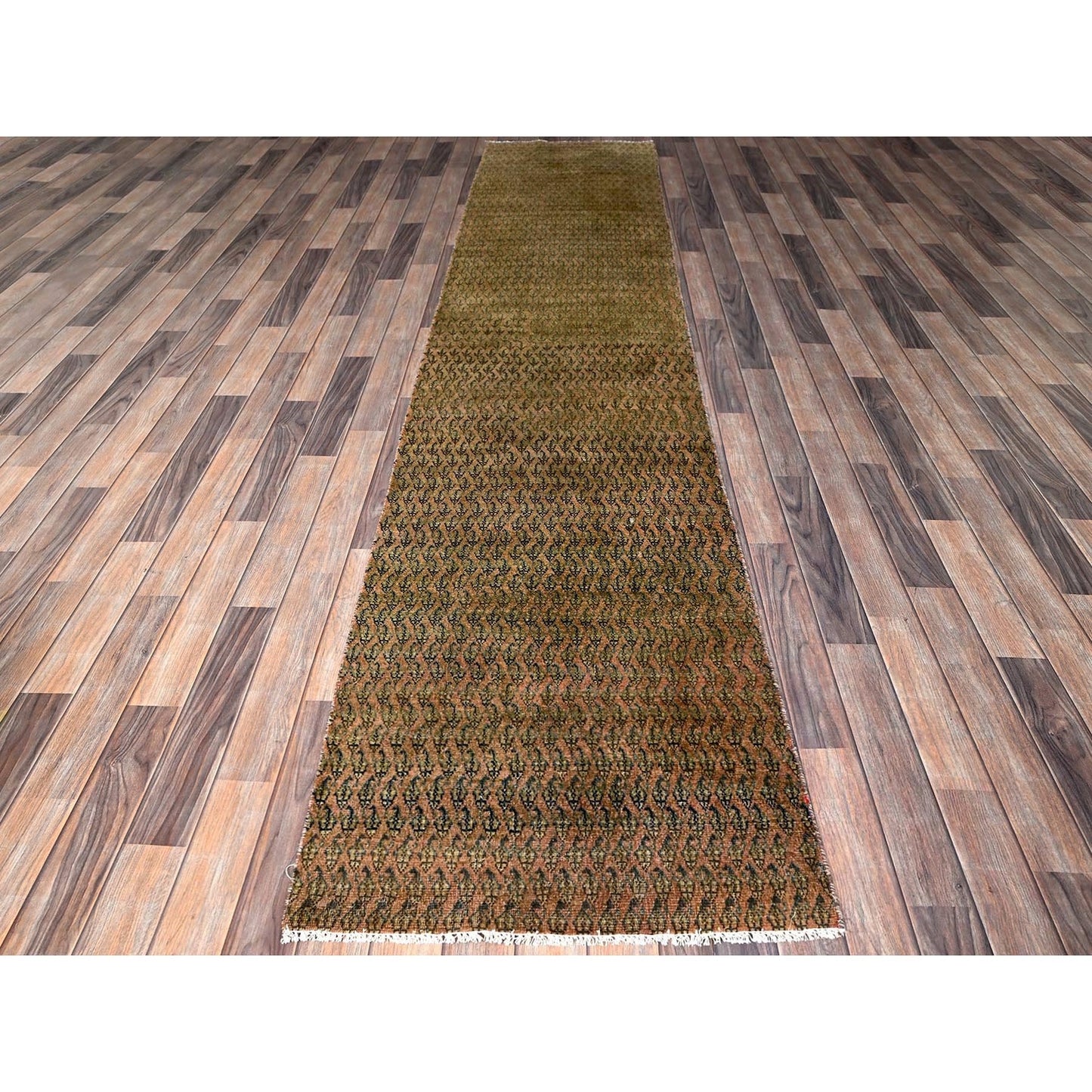 2'6"X11'5" Brown Vintage Zoroastrian Tebraz With Paisley Pattern Runner Rug