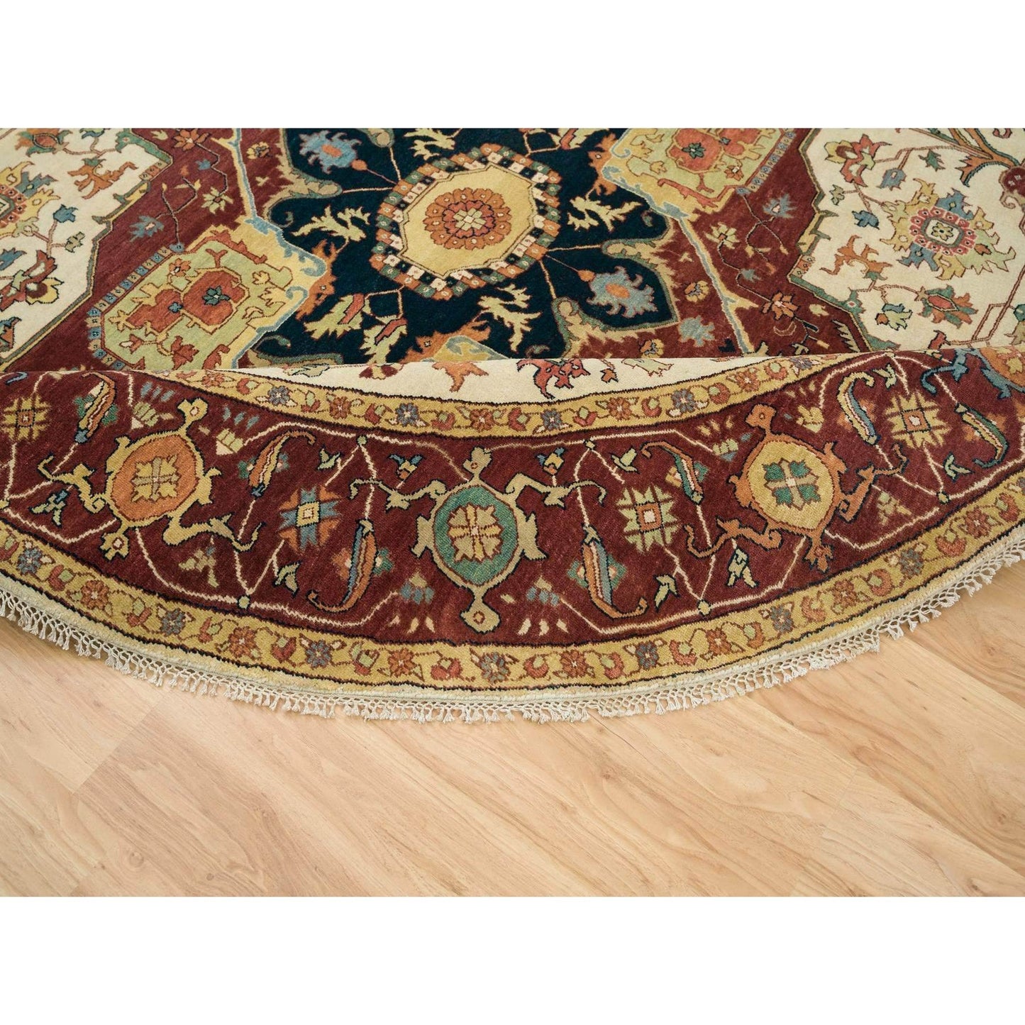 10'X10' Ivory Heris Re-Creation Hand Knotted Wool Round Oriental Rug