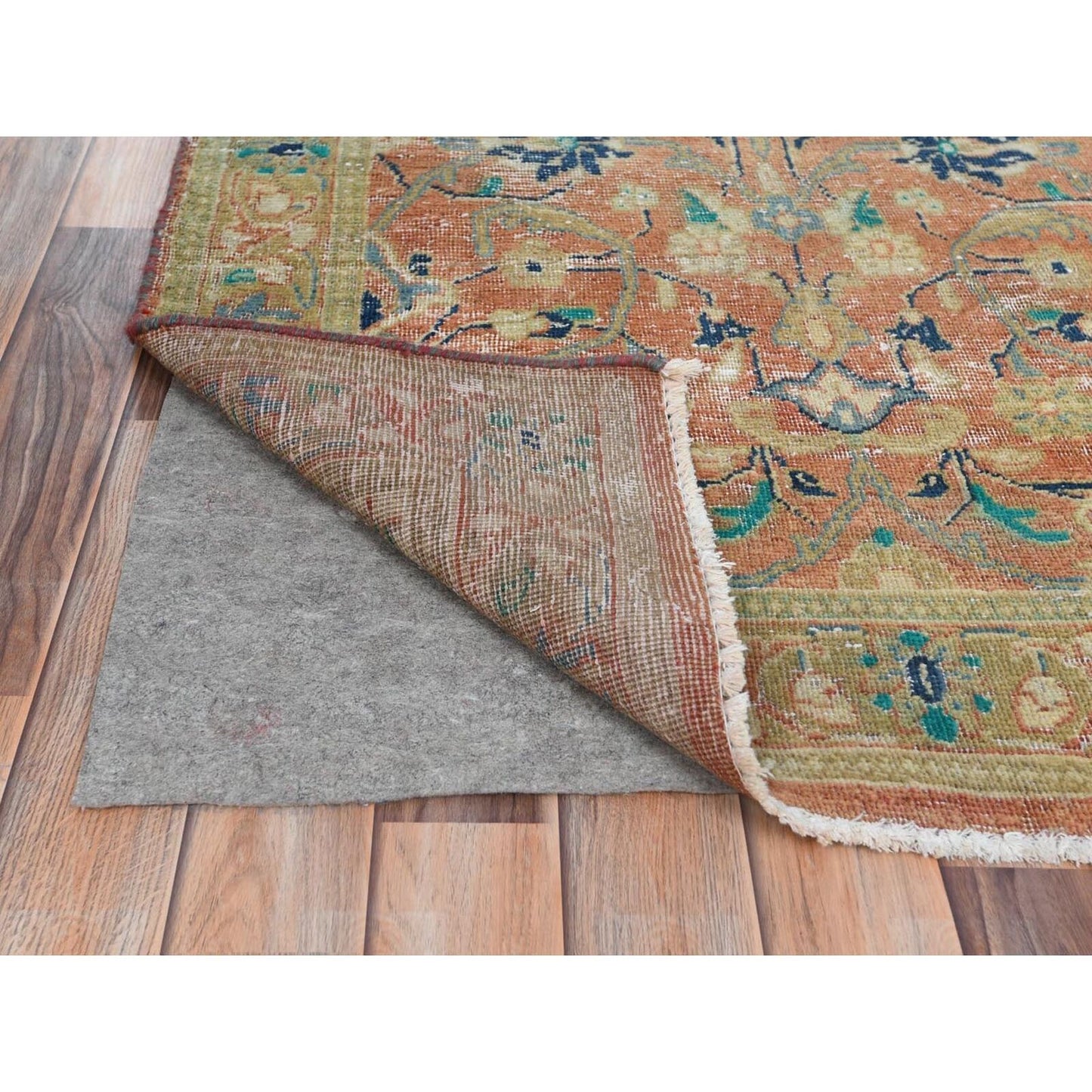 3'5"X10'5" Red Hand Knotted Vintage Farsian Kishoon Worn Wool Runner Rug