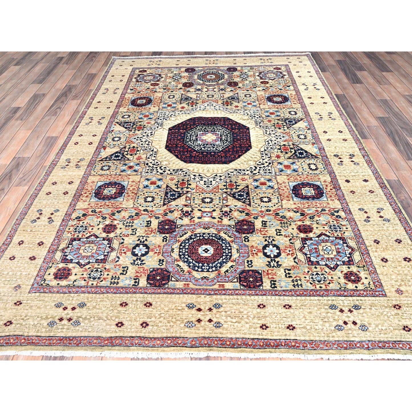 5'10"X8'10" Ecru Brown Soft Wool Hand Knotted Dynasty Design 200 Kpsi Rug
