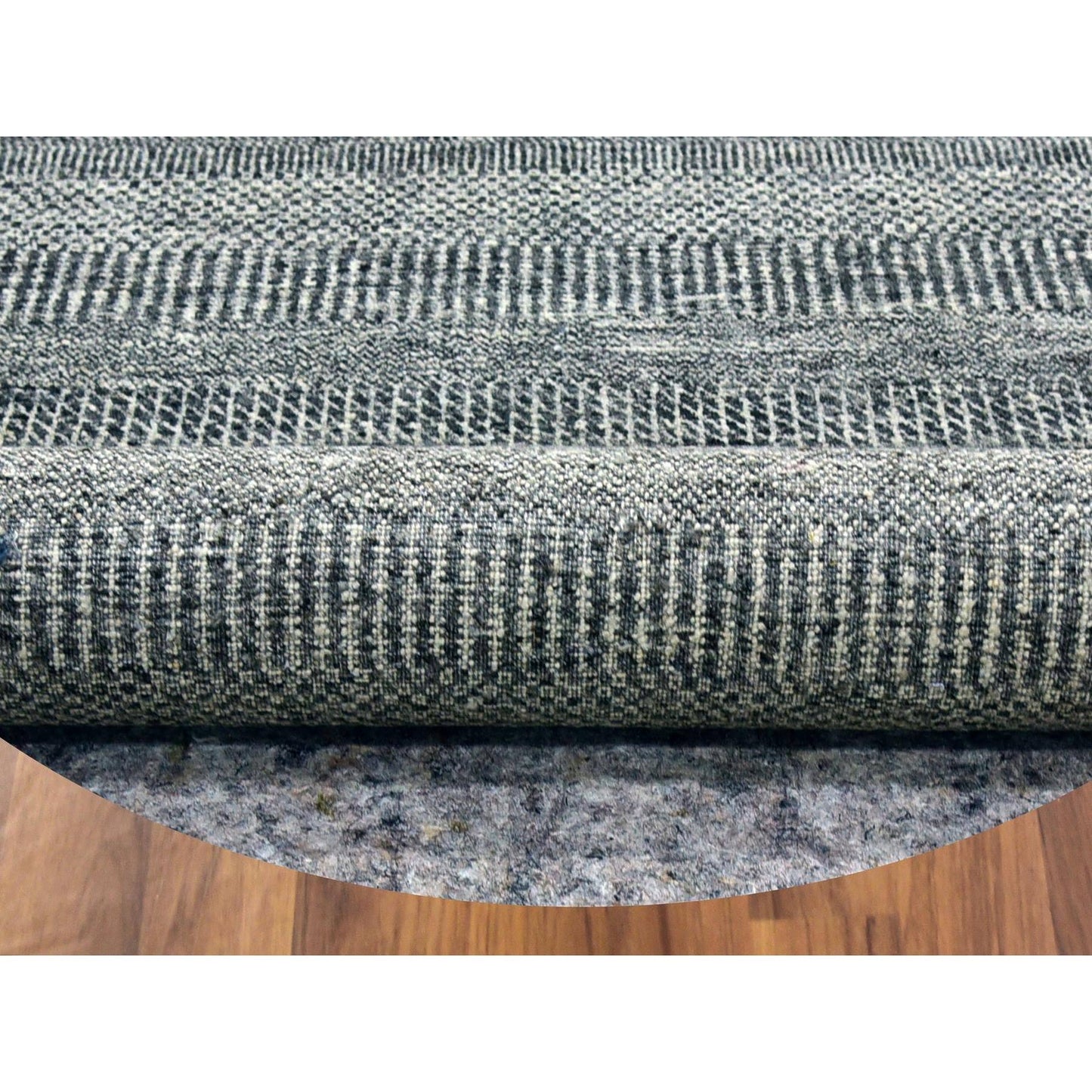 10'X10' Gray Undyed Wool Hand Knotted Grass Design Round Oriental Rug