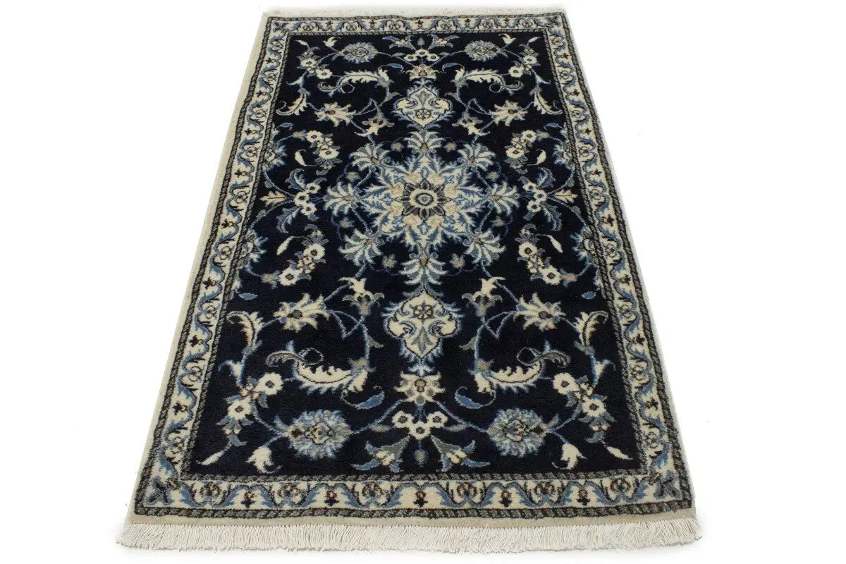 Handmade Wool Oriental Rug Navy Blue Thick Pile