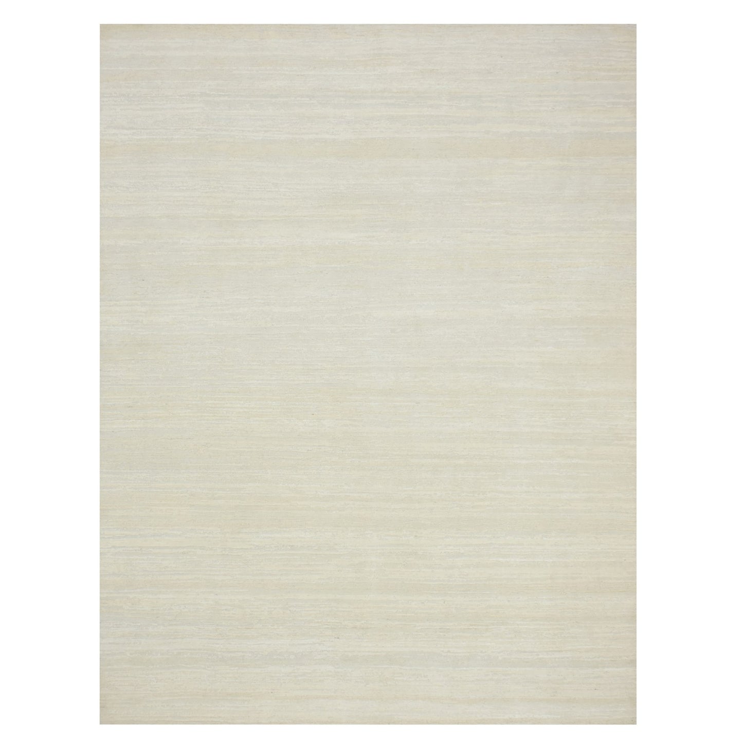 9'X11'10" Chiffon White Plain Solid Design Textured Wool Hand Knotted Rug