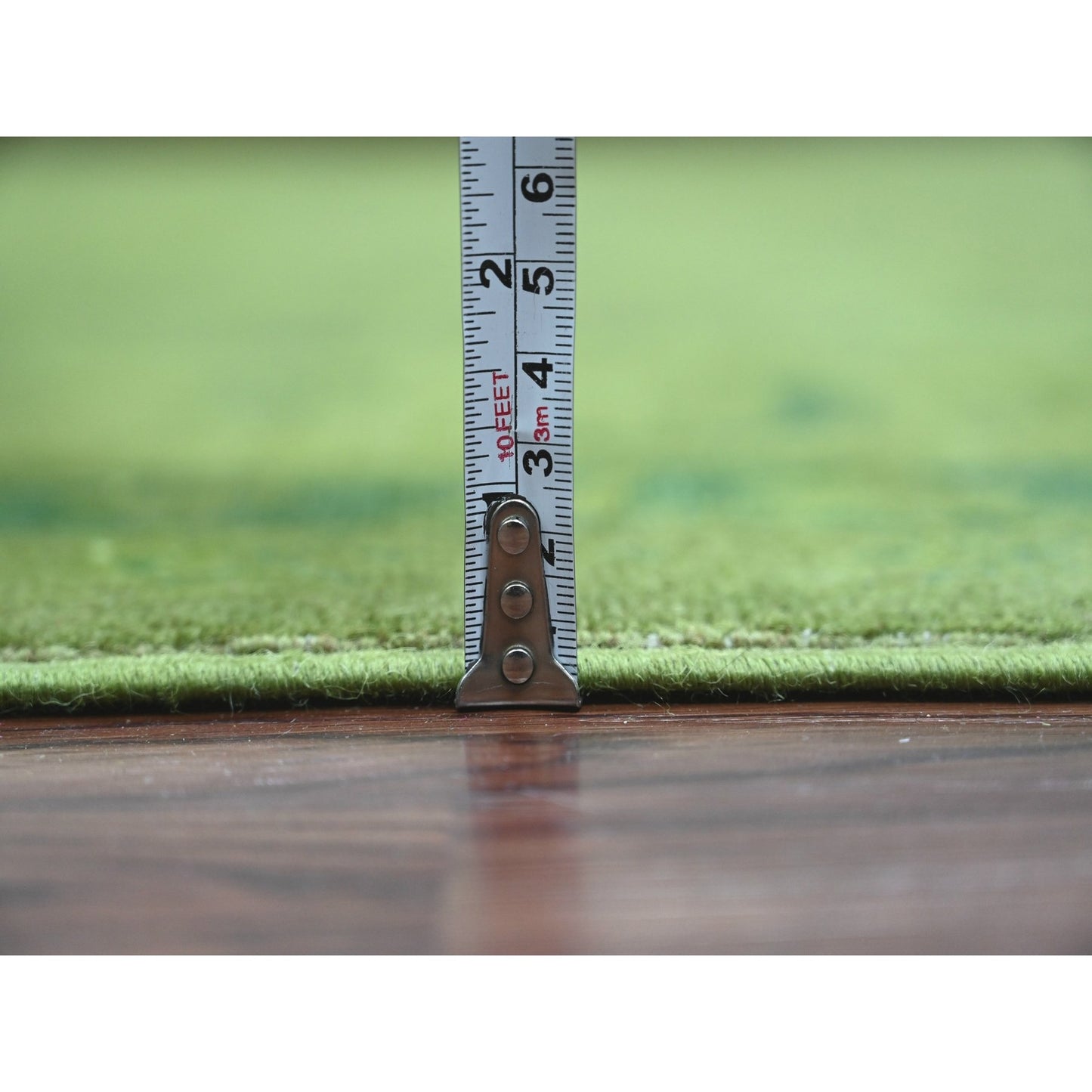 8'X9'6" Green Overdyed Kazak Geometric Pattern Hand Knotted Pure Wool Rug