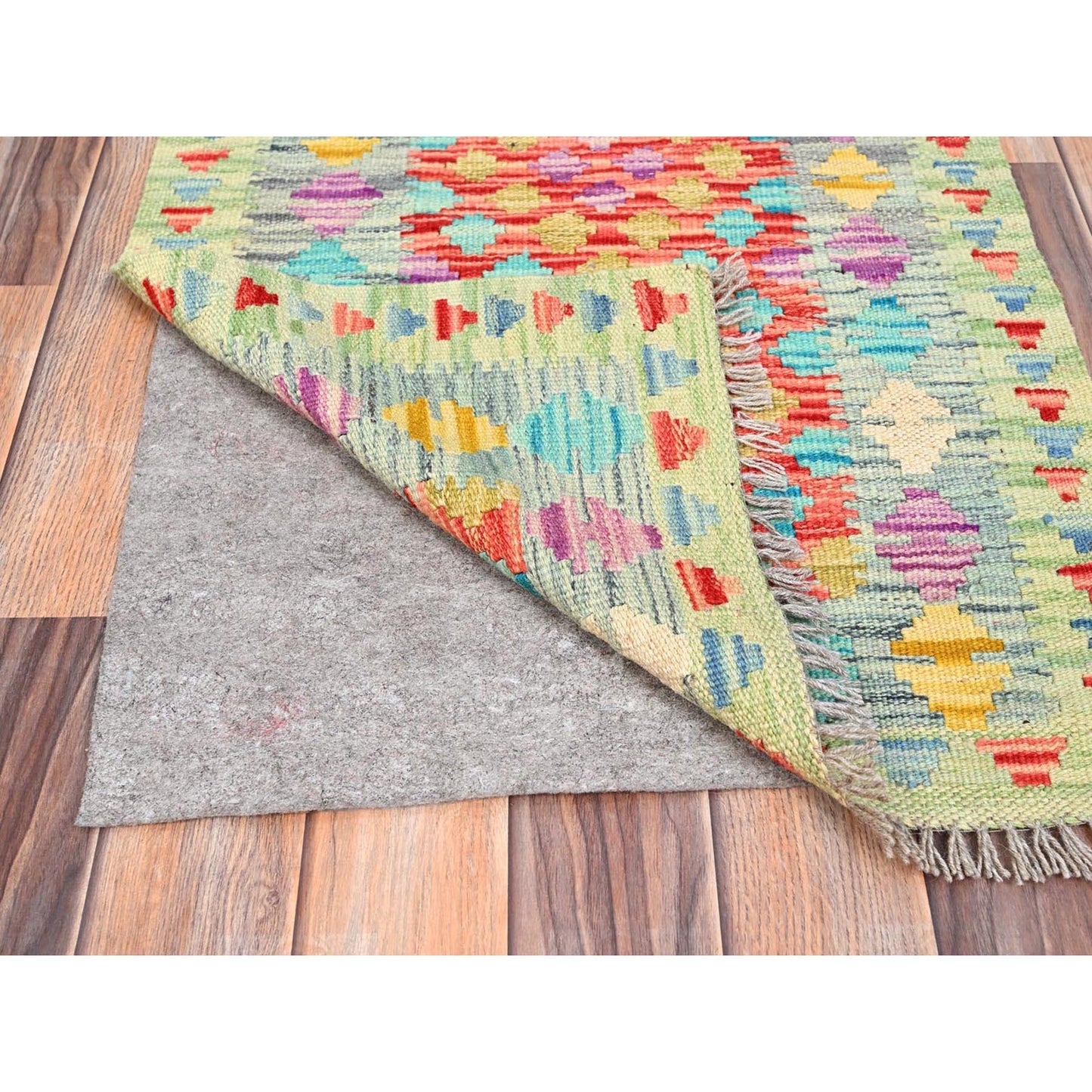 2'X2'10" Red Afghan Kilim Natural Wool Hand Woven Oriental Rug