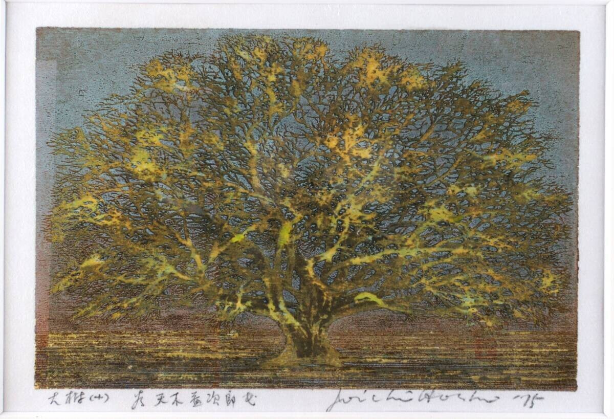 Hoshi Joichi - Big Tree Signed Framed Original Woodblock Print Art 1975