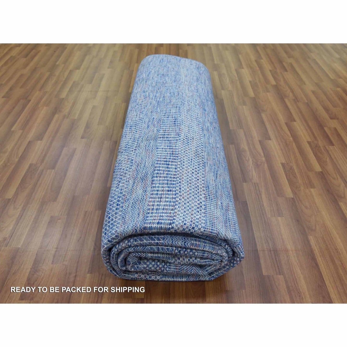 9'1"X12'2" Blue Hand Knotted Grass Design Gabbeh Wool And Silk Rug
