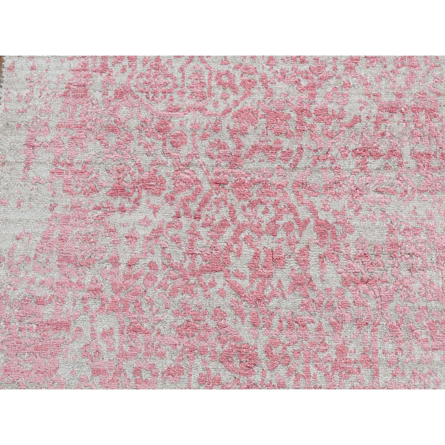 2'5"X15'7" Pink Zoroastrian Design Wool,Pure Silk Hand Knotted Runner Rug