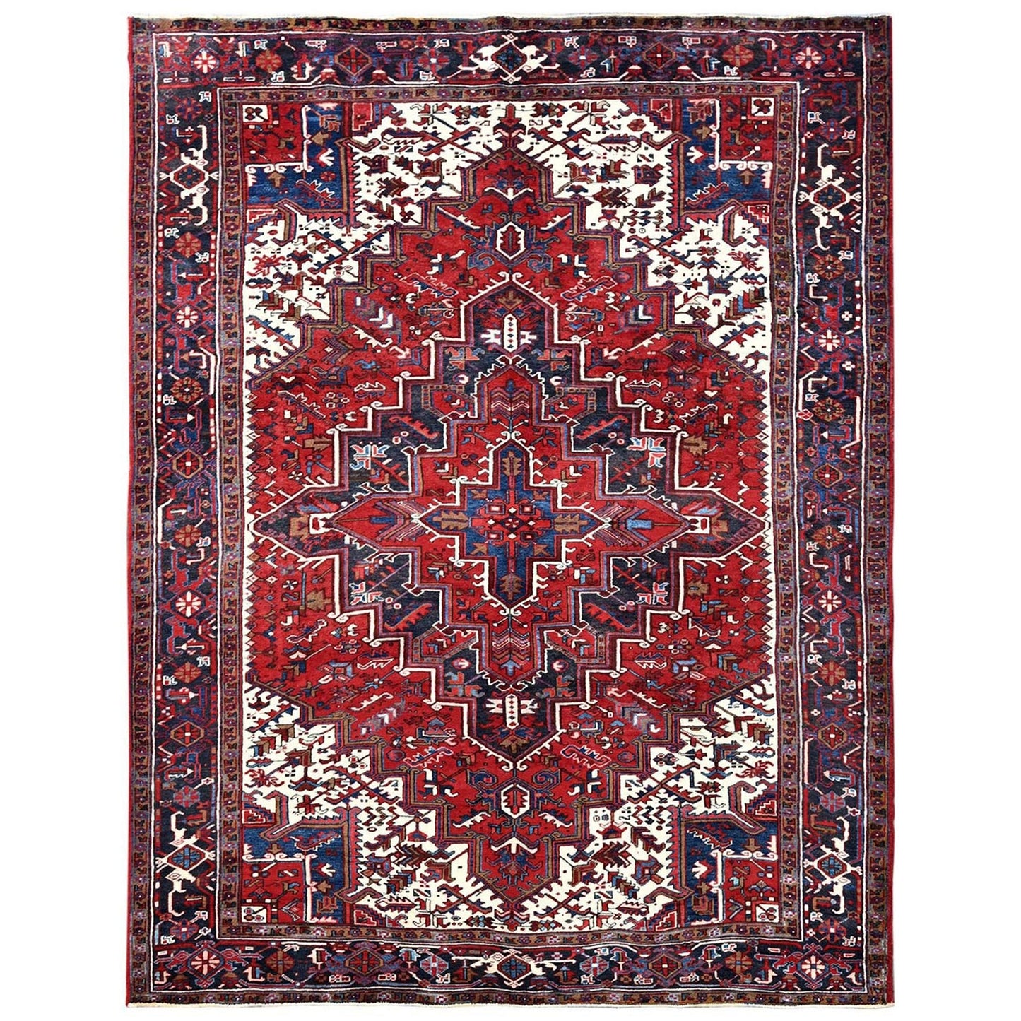7'9"X10' Scarlet Red Vintage Zoroastrian Heris Wool Hand Knotted Clean Rug