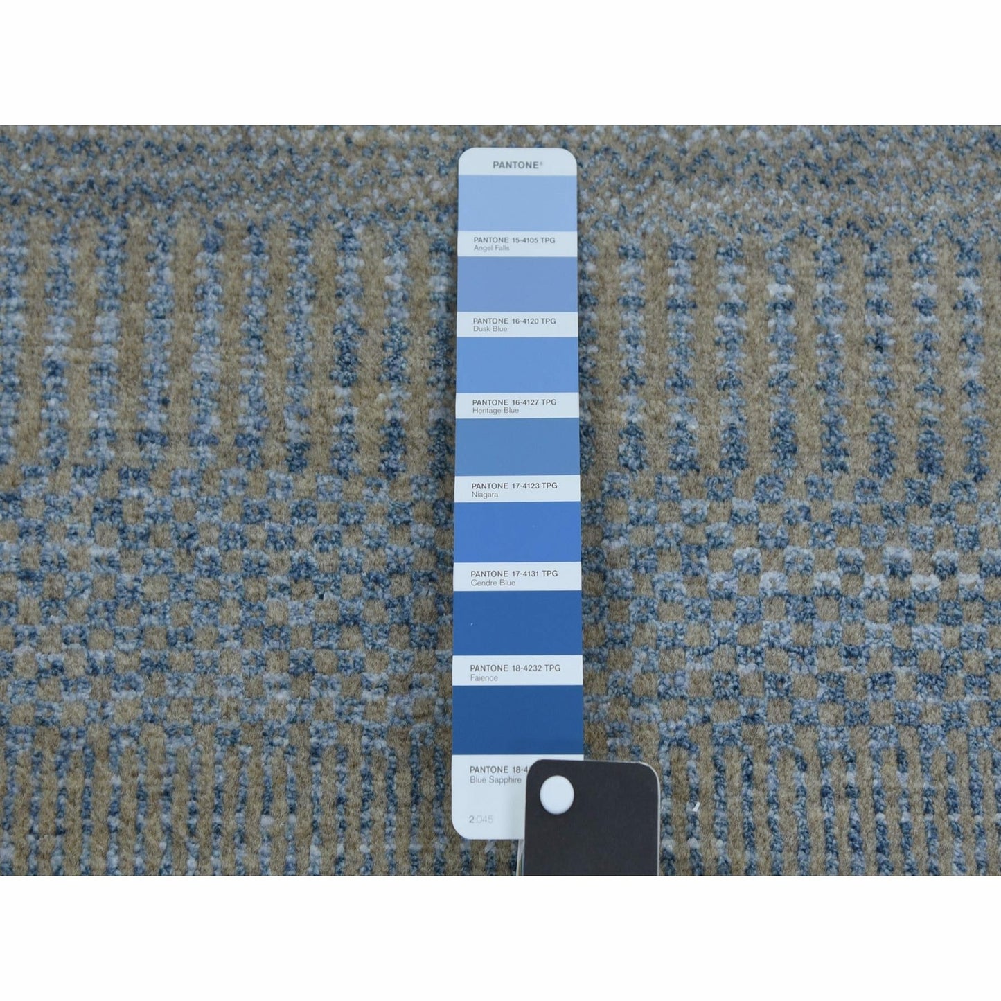 2'7"X15'5" Blue Modern Grass Design Wool And Silk Hand Knotted Runner Rug