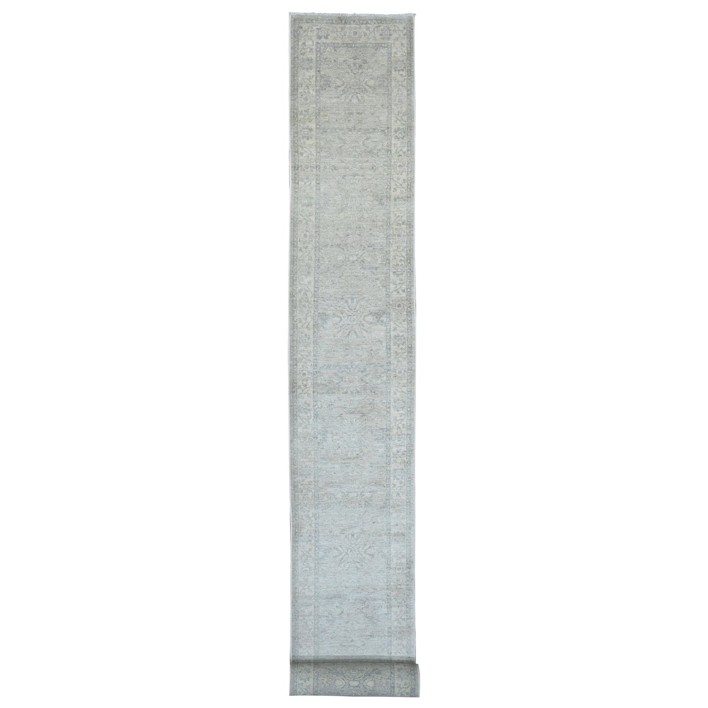 2'3"X29'4" Gray Heris Design High Mountain Wool Hand Knotted Runner Rug