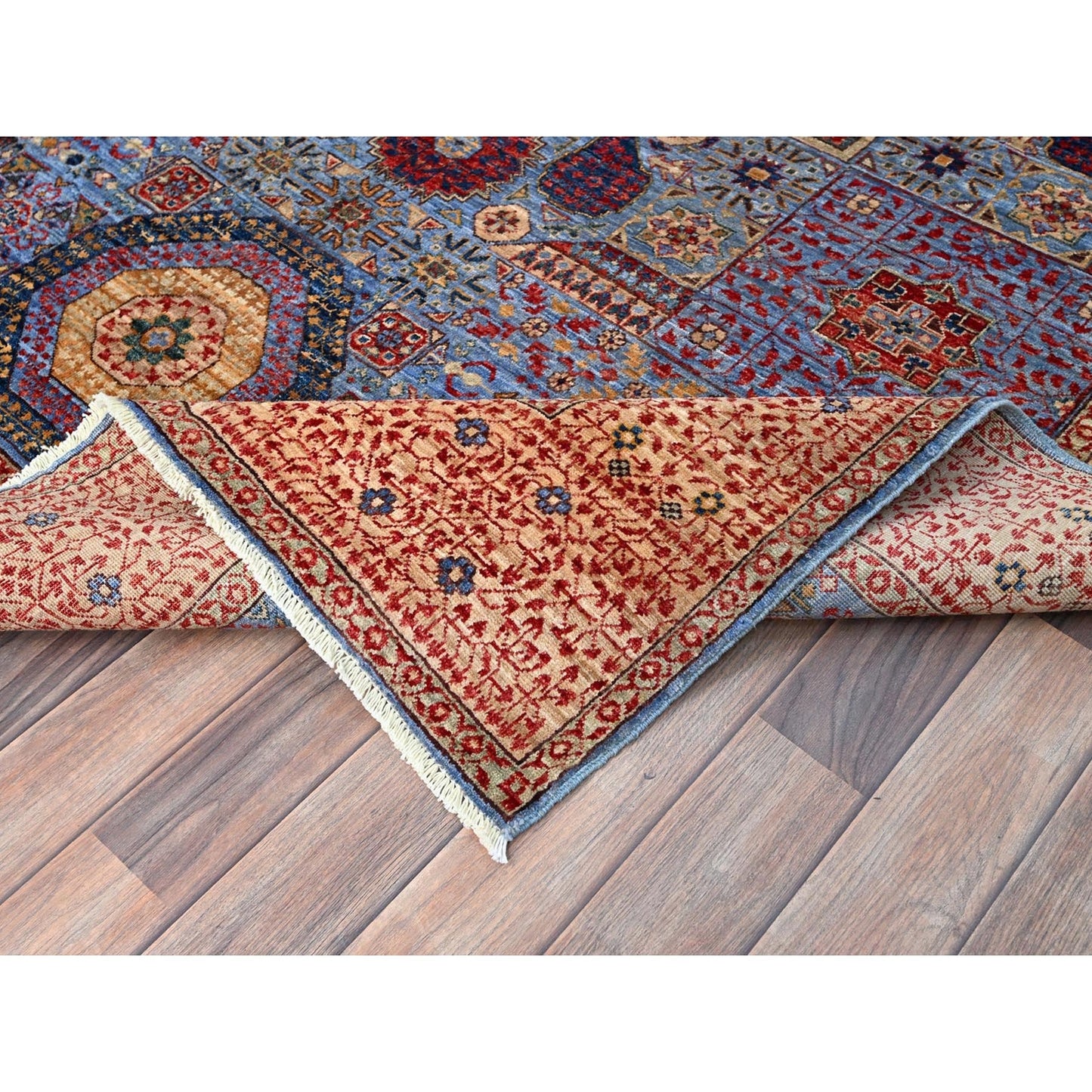 6'1"X9' Blue Hand Knotted All Wool Mamluk Dynasty 200 Kpsi Design Rug
