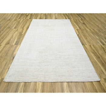 9'X12' Daisy White Geometric Variegated Line Design Wool Hand Knotted Rug