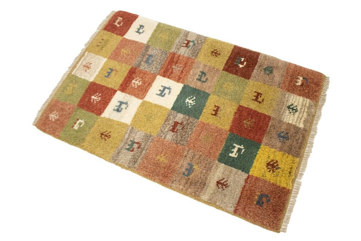 2X3 Ft Hand-Knotted Multicolored Gabbeh Rug Plush