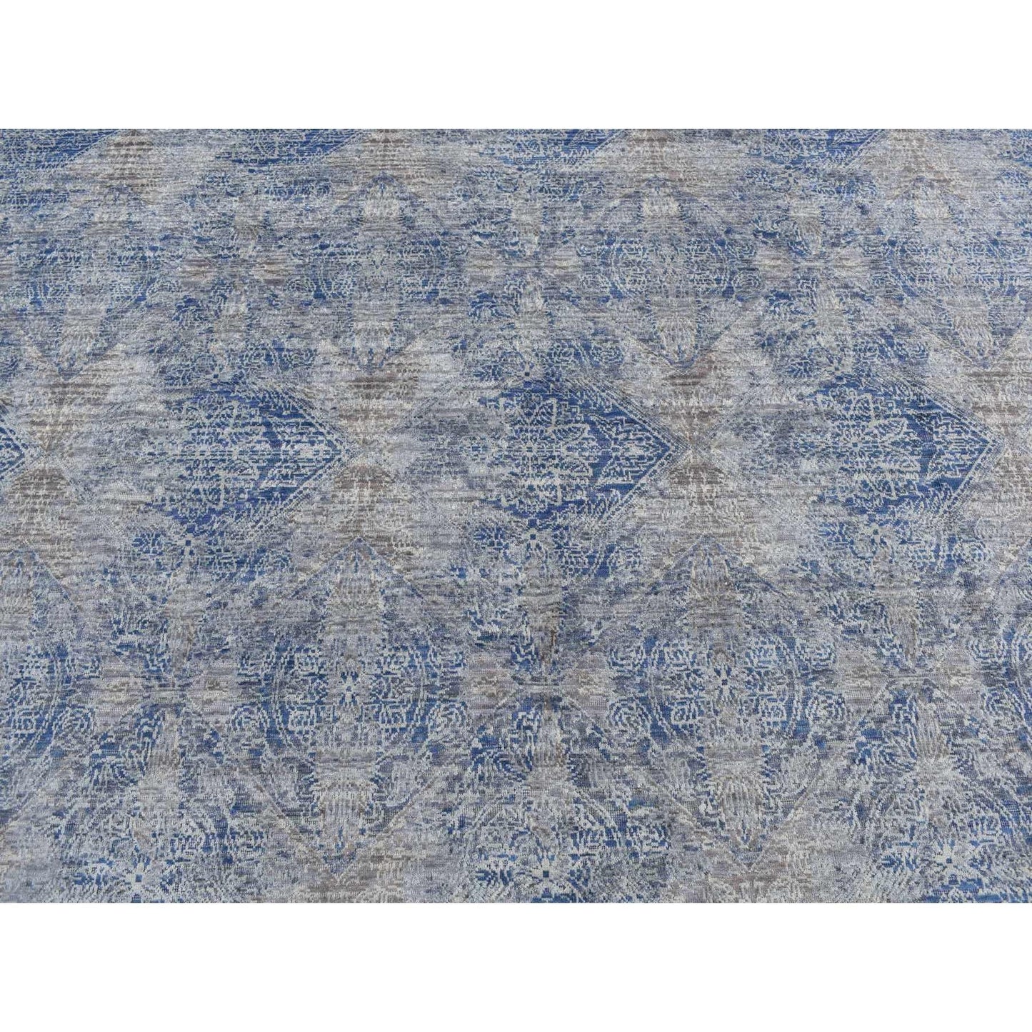 9'X12' Wolf Gray Broken Rosette Design Wool And Silk Hand Knotted Rug