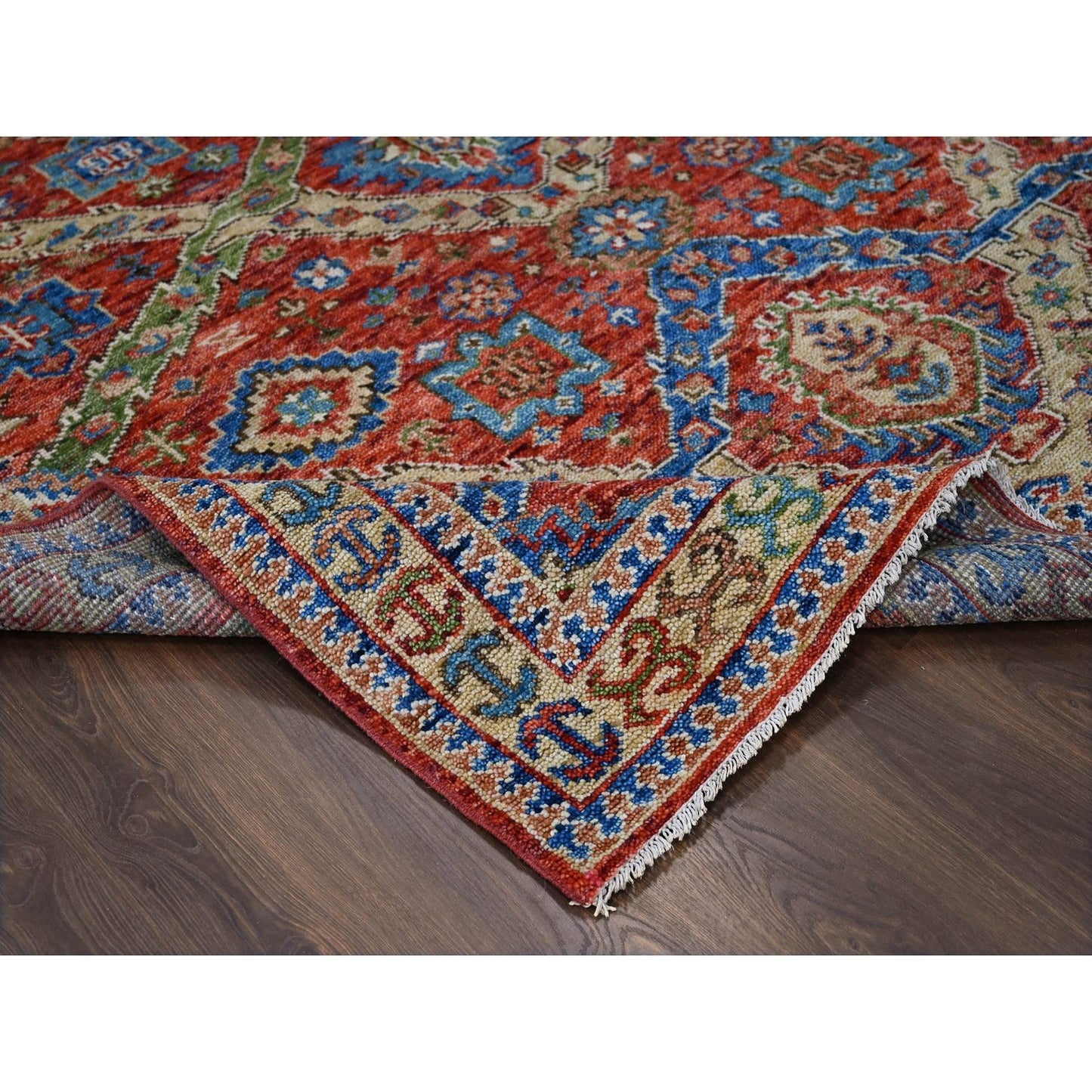 8'X9'10" Coral Red Heris With All Over Design Hand Knotted Wool Rug