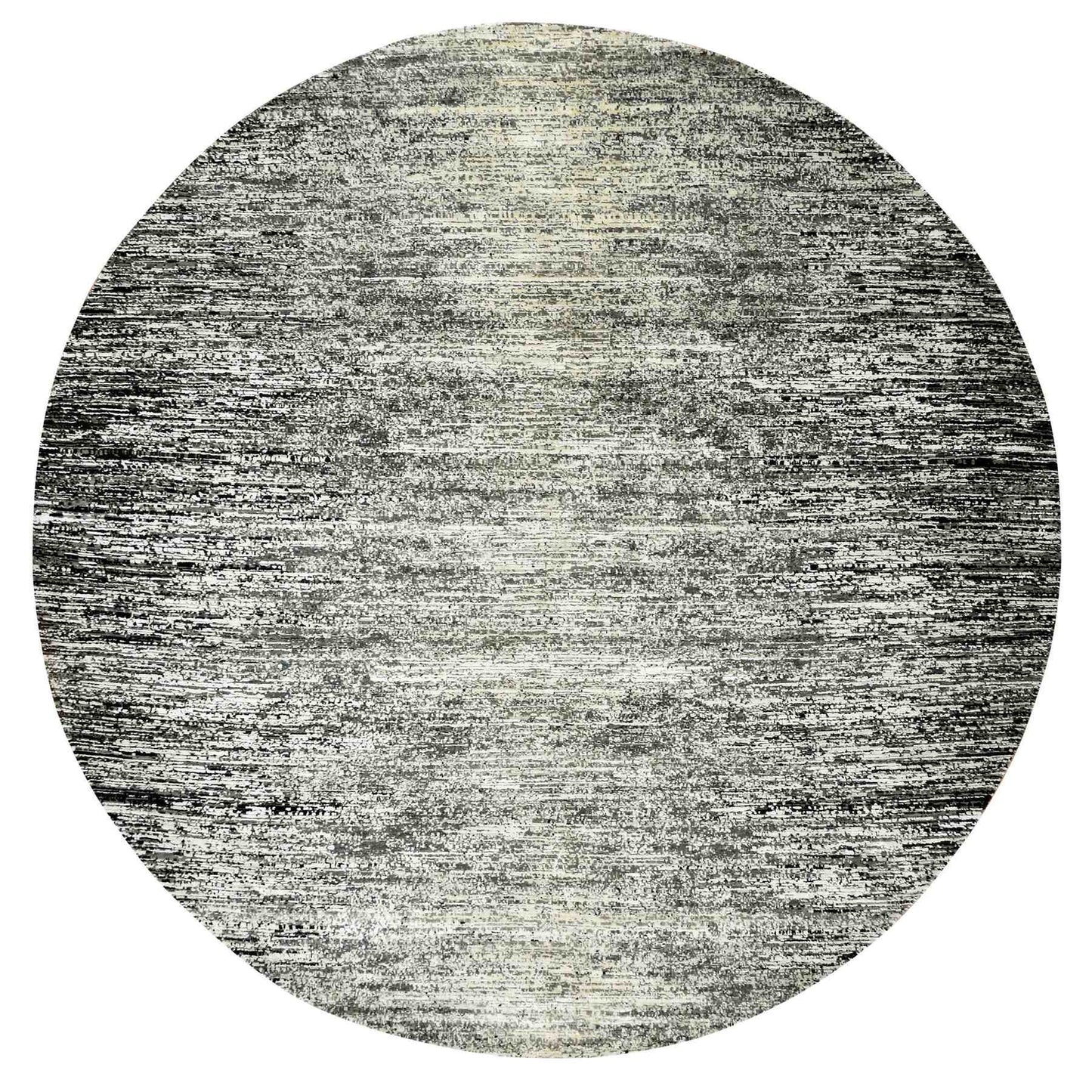 10'X10' Black Striae Design Wool And Silk Hand Knotted Round Rug