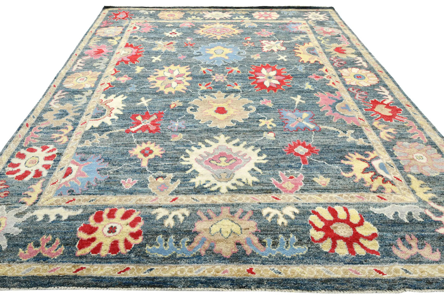Handmade Floral Transitional Oriental Rug 8x10 ft Muted Gray Living Room Carpet