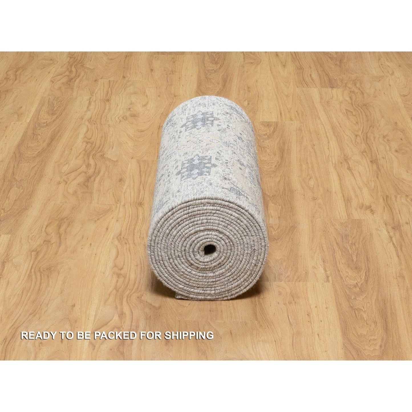 2'7"X25'9" White Hand Knotted Sickle Leaf Silk And Wool Xl Runner Rug