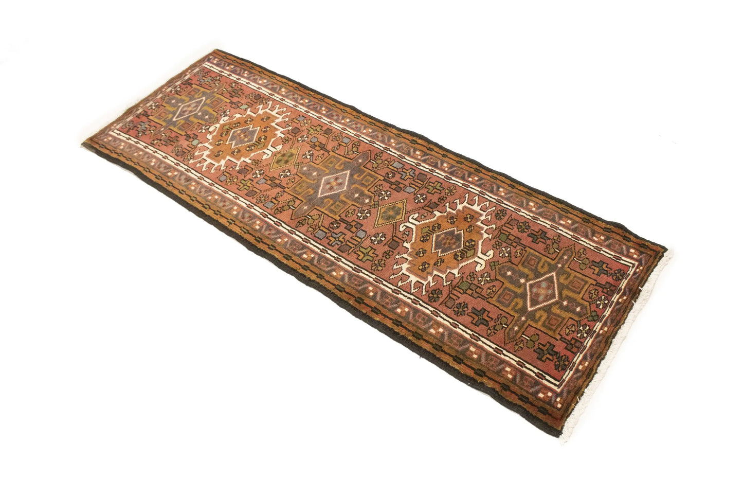 Vintage Red Geometric Runner Rug Narrow Farmhouse