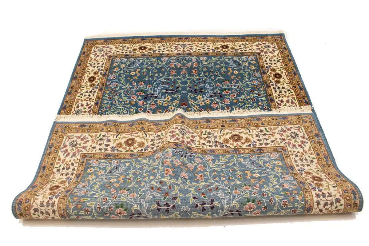 6X8 ft Hand-Knotted Teal Blue Kirman Oriental Rug