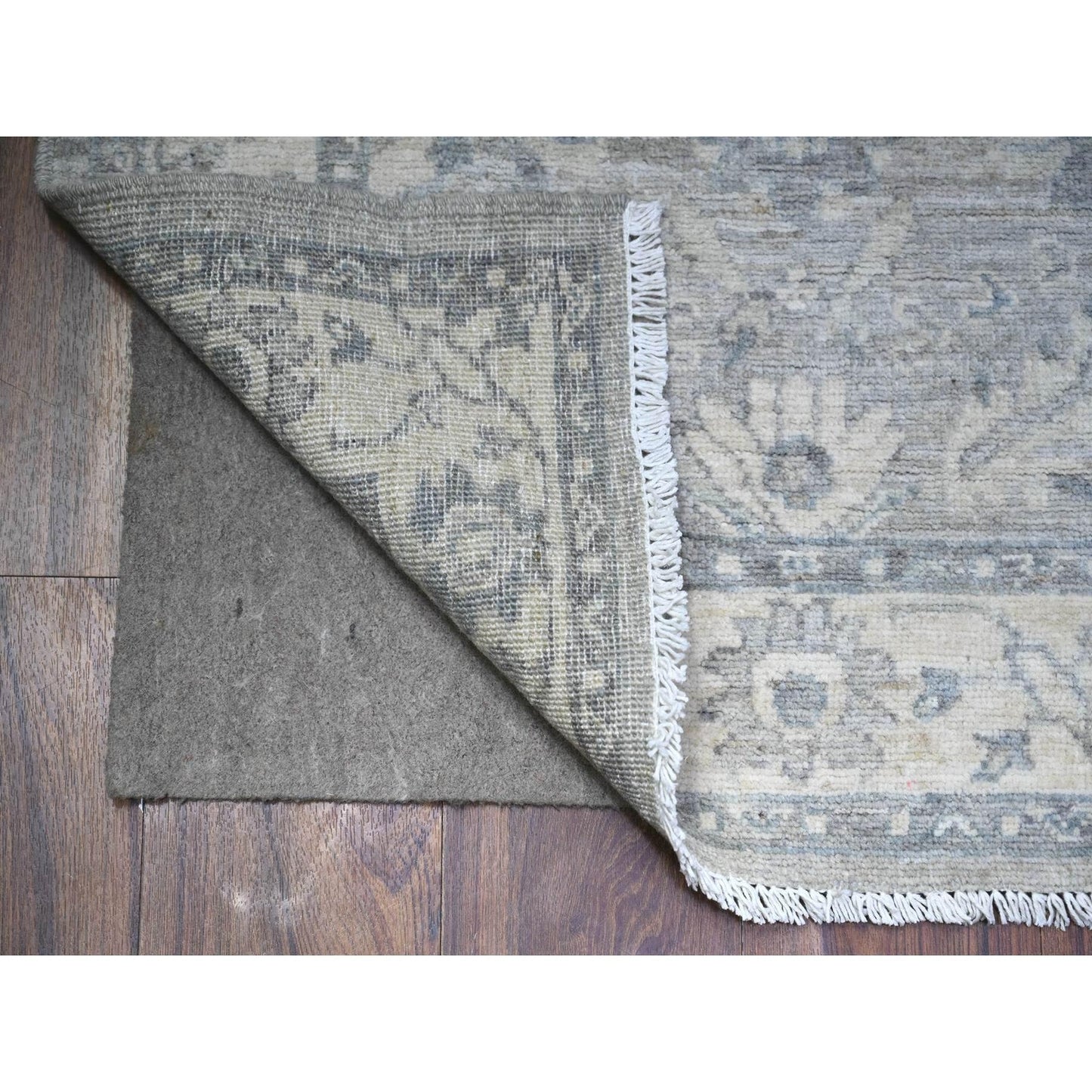 2'8"X11'10" Lazy Gray Wool Hand Knotted Finer Peshawar Heris Runner Rug