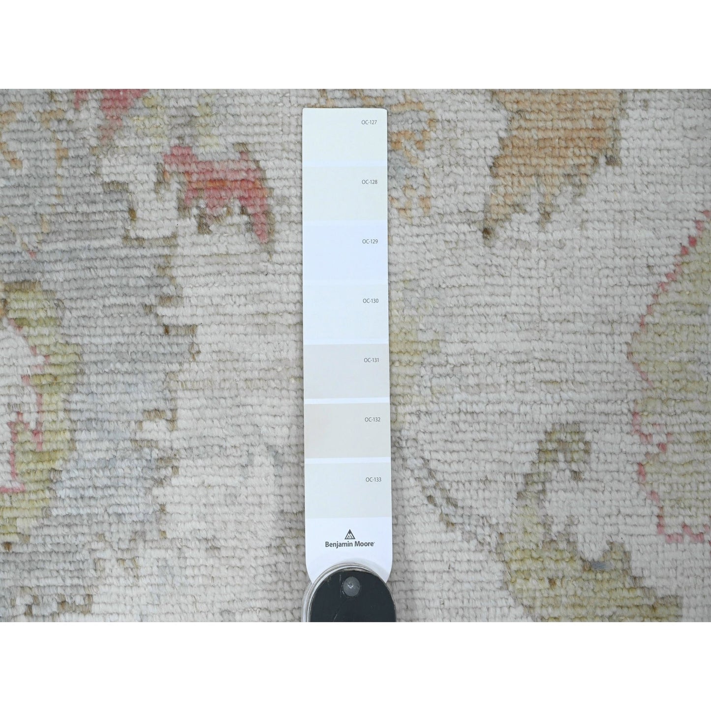 4'X19'2" White Hand Knotted Angora Oushak Leaf Design All Wool Runner Rug